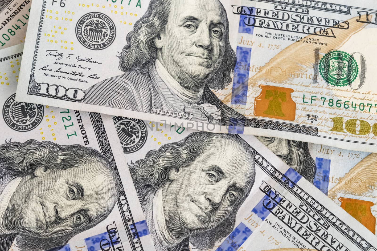 close up US dollar banknotes on background.
