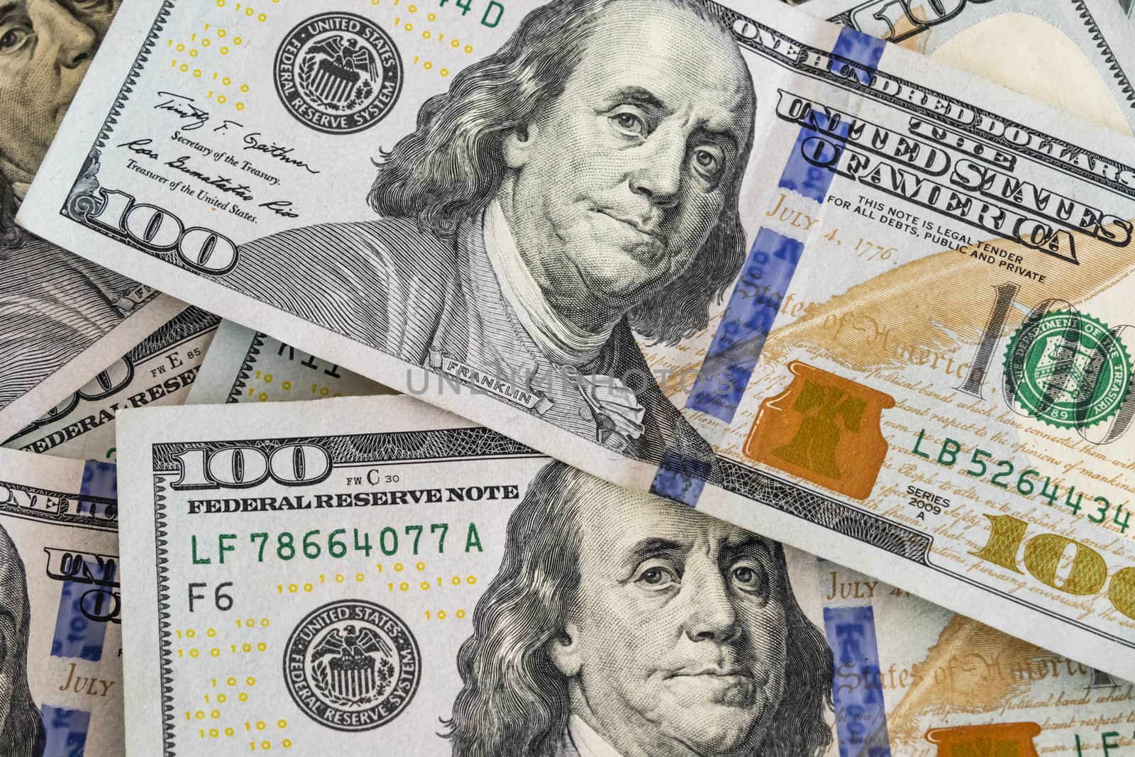 close up US dollar banknotes on background.