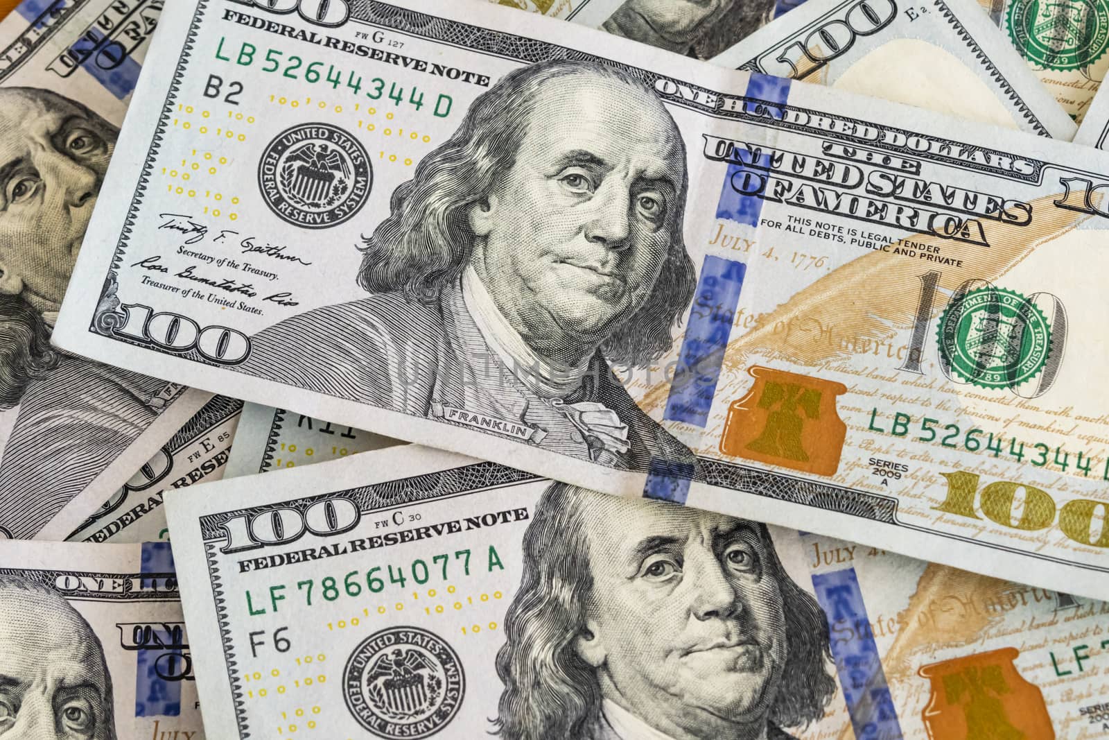 close up US dollar banknotes on background.