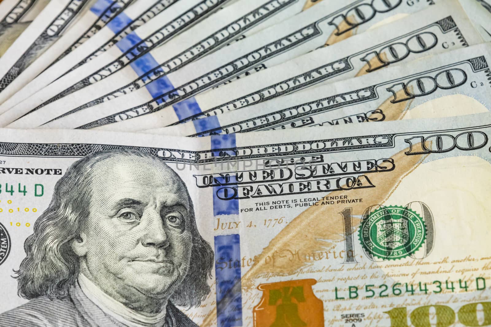close up US dollar banknotes on background.
