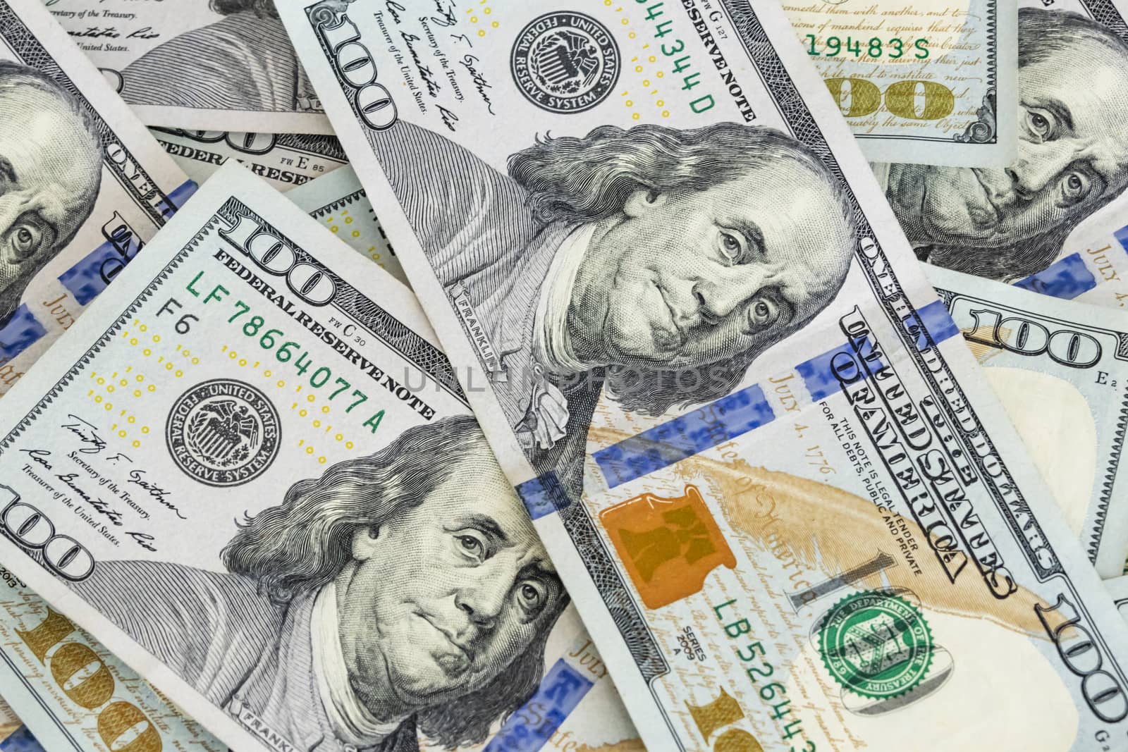 close up US dollar banknotes on background.