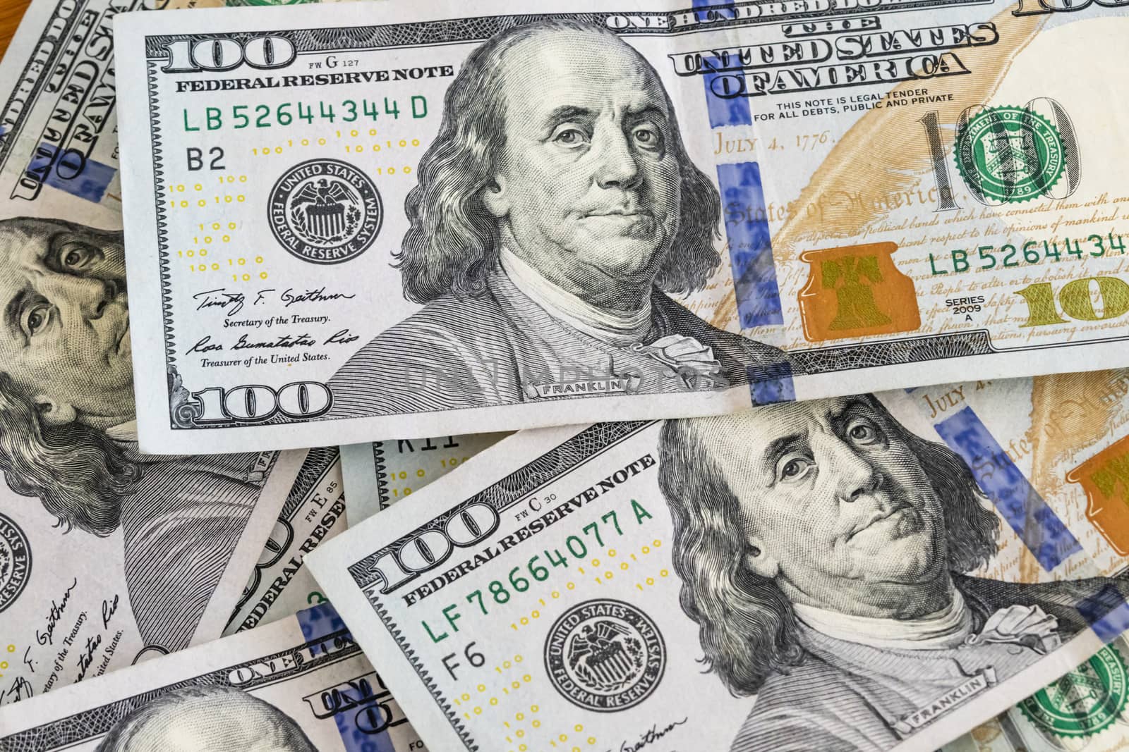 close up US dollar banknotes on background.