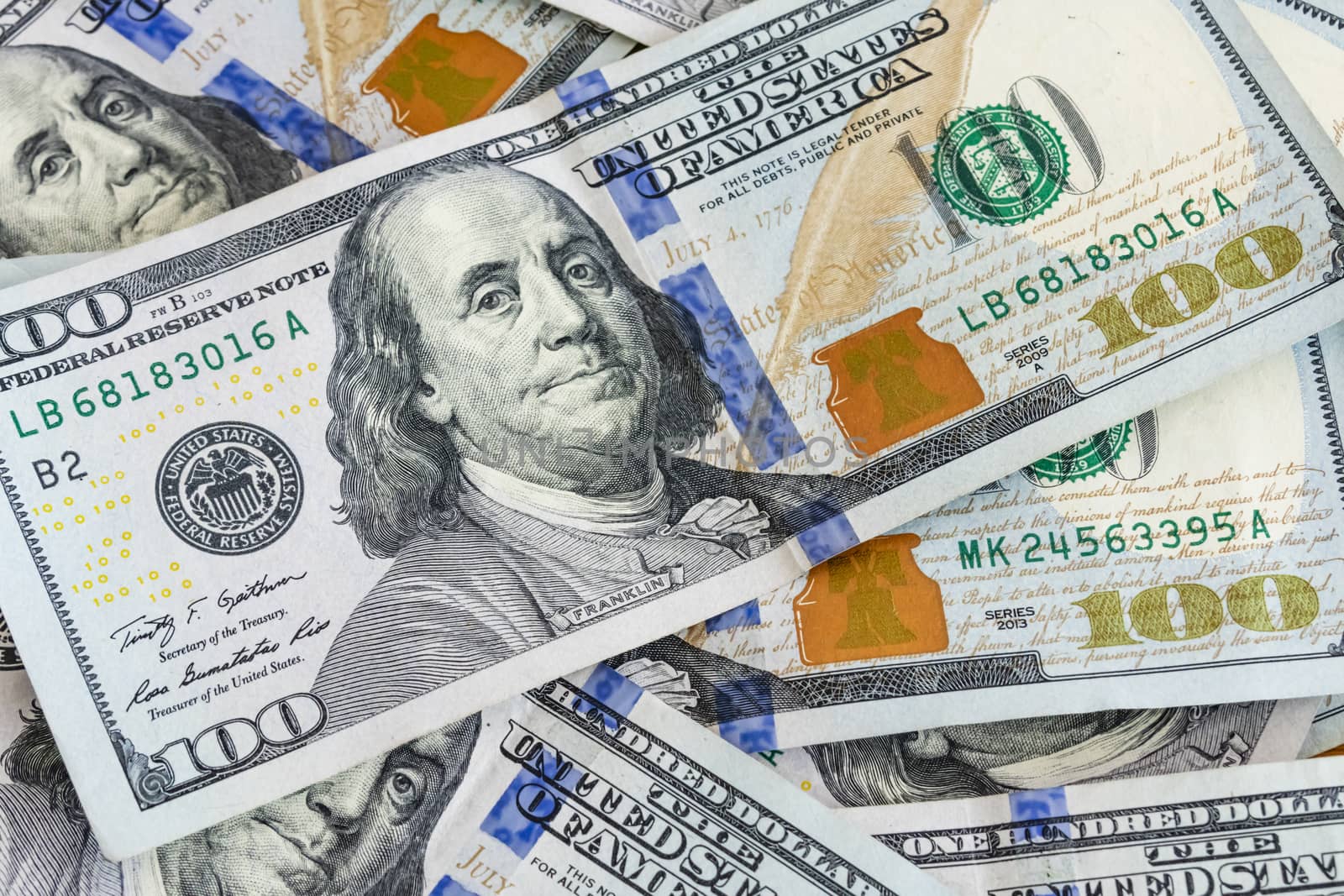 close up US dollar banknotes on background.