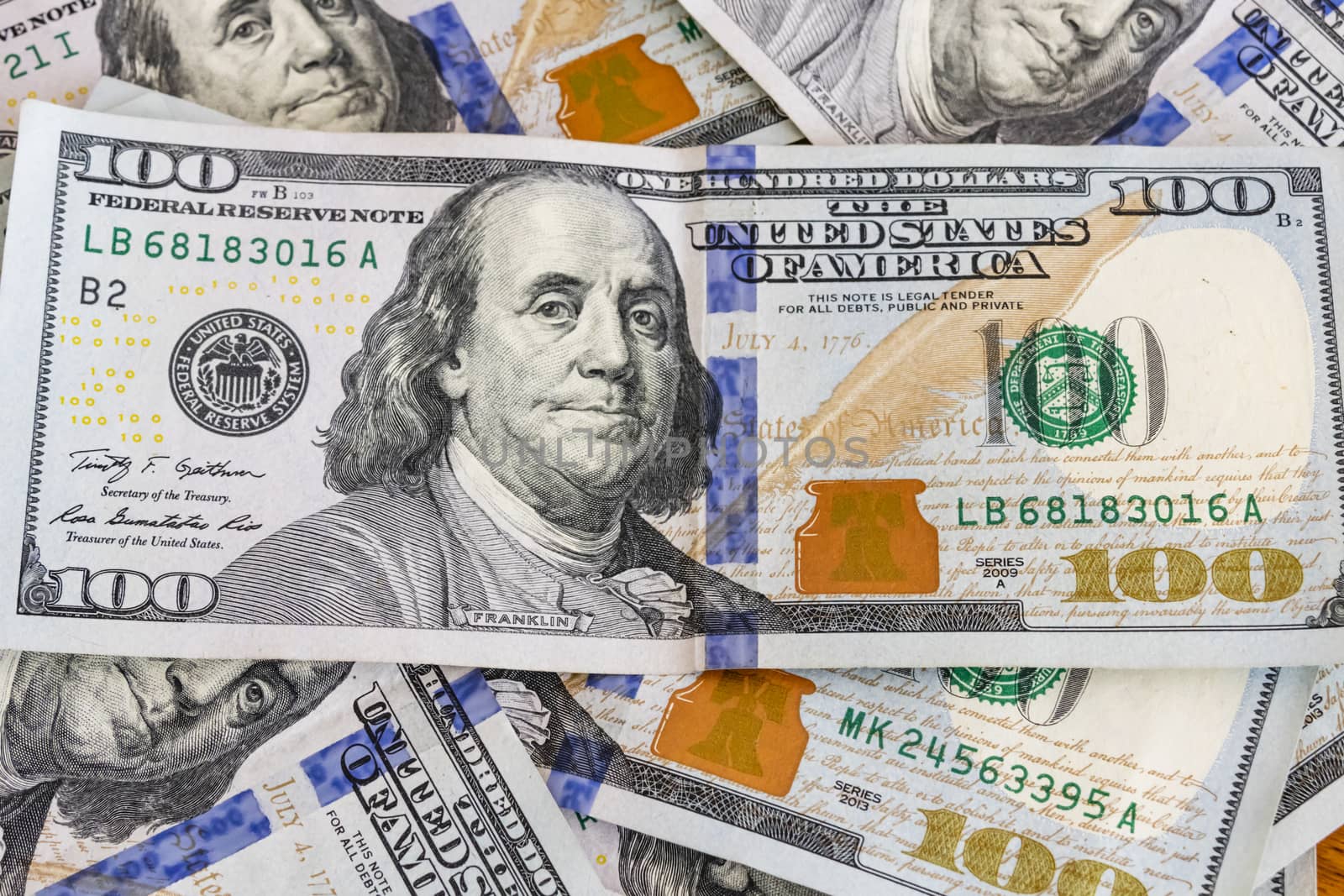 close up US dollar banknotes on background.