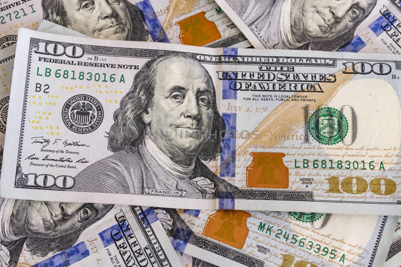 close up US dollar banknotes on background.