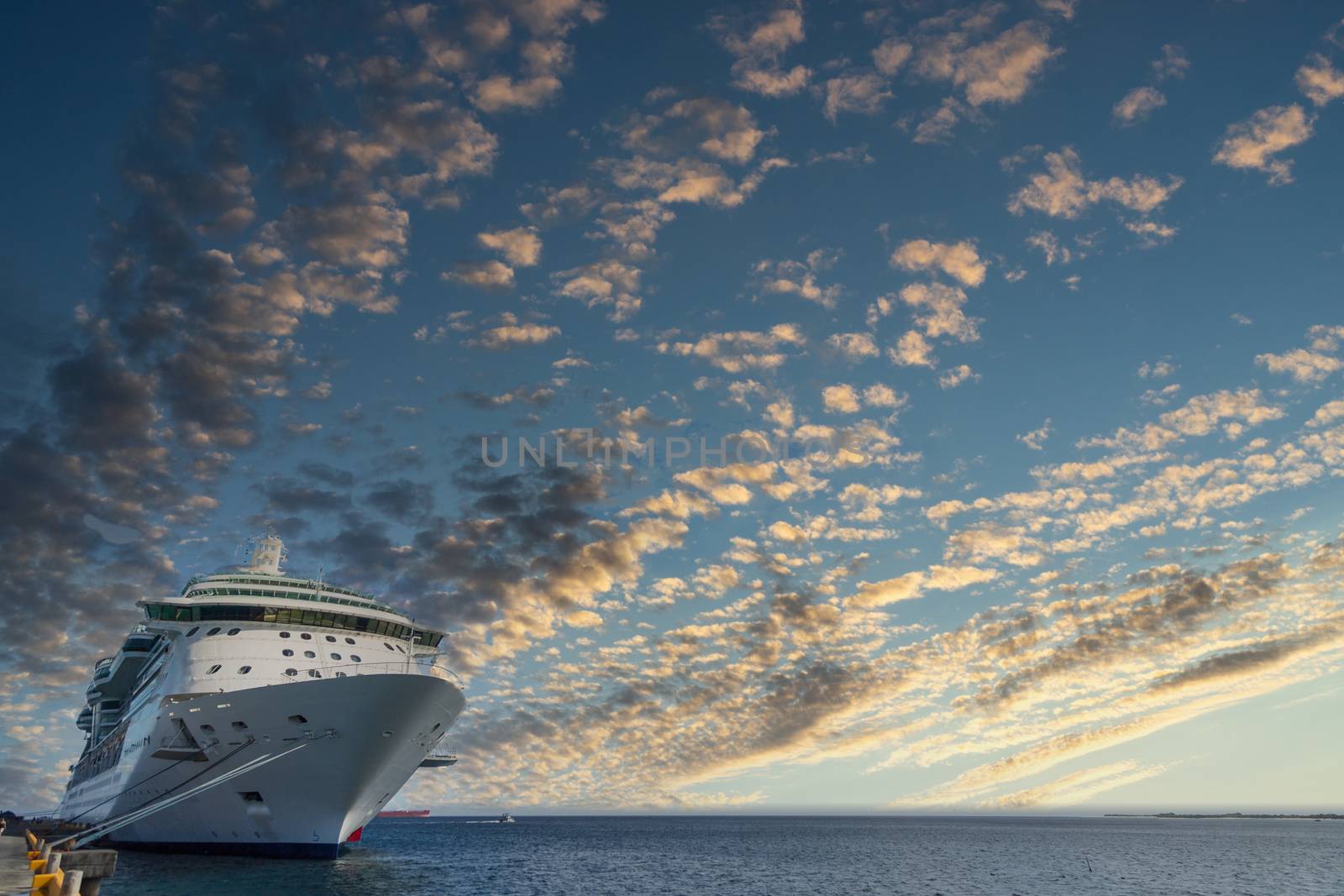 Luxury Cruise Ship Anchored Under Nice Skies at Harbor on St Croix