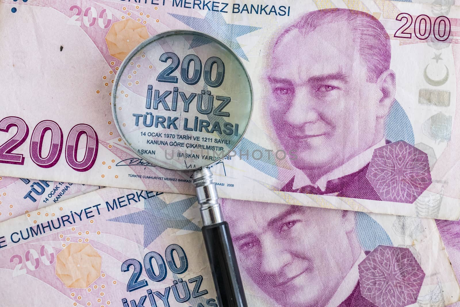 close up turkish lira banknotes on background