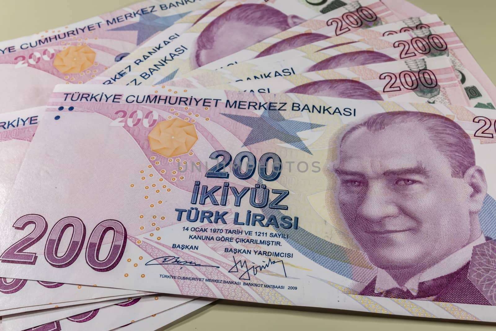 close up turkish lira banknotes on background