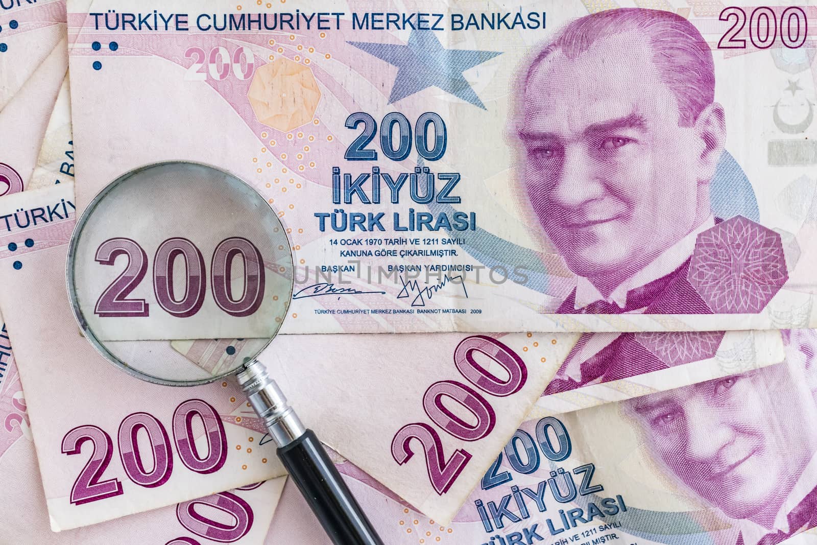 close up turkish lira banknotes on background