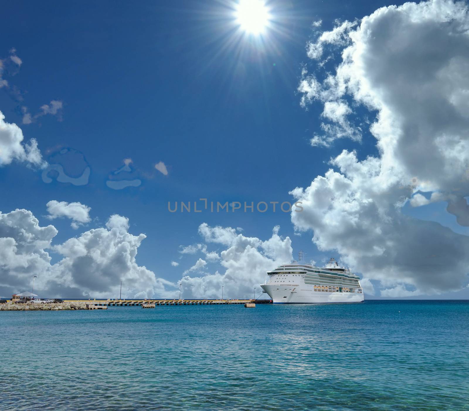 Pier by Cruise Ship under Midday Sun by dbvirago