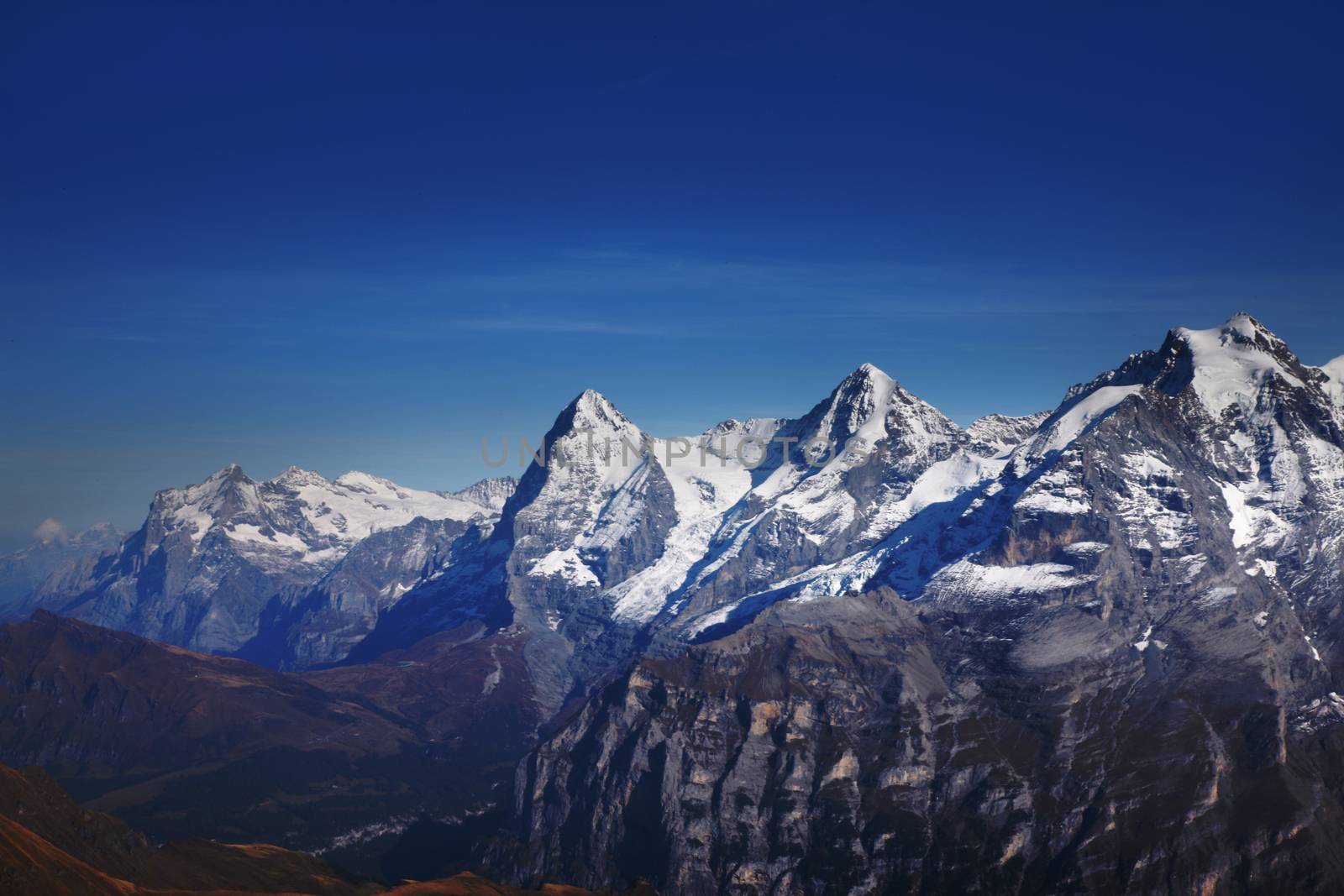 Eiger, Moench and Jungfrau - three famous Swiss mountains. Some of the tallest mountains in Europe