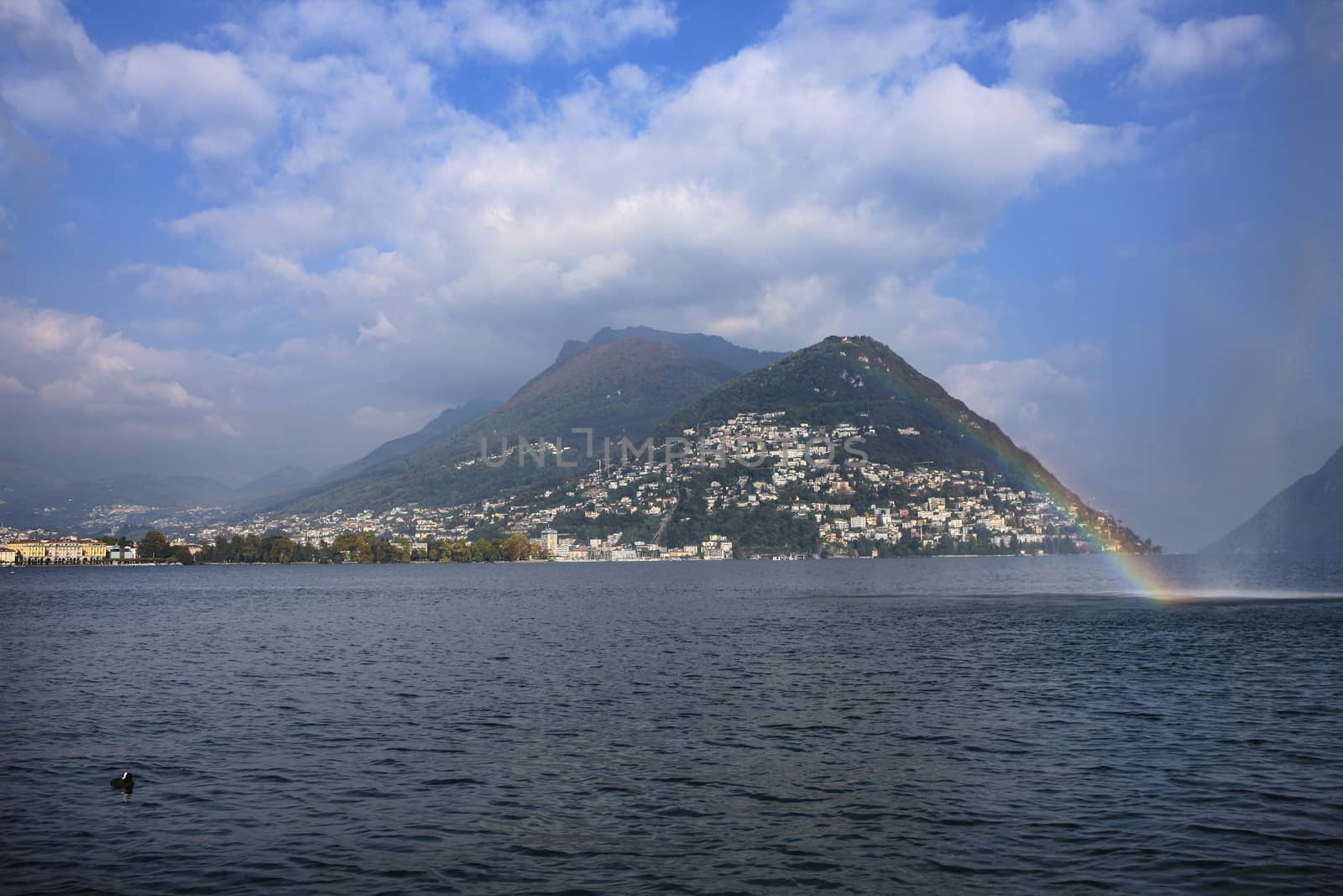 Water front with view of Lugano city and lake, Switzerland by PeterHofstetter