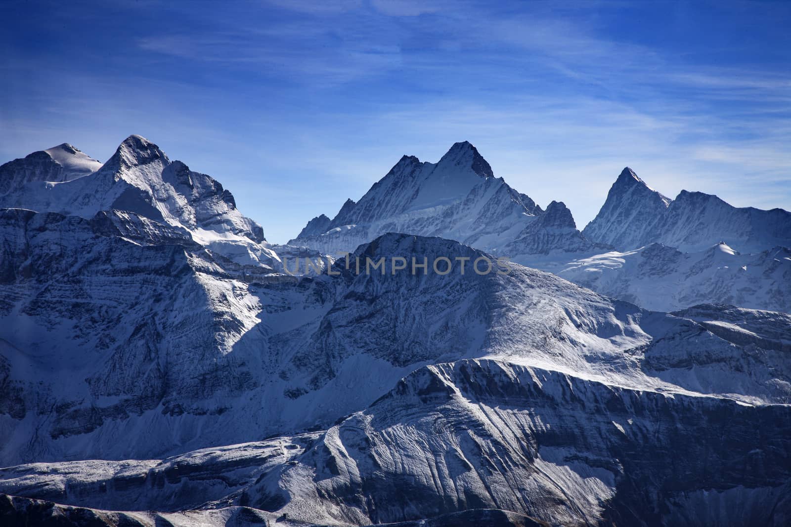 Three famous Swiss mountain peaks, Eiger, Mönch and Jungfrau by PeterHofstetter