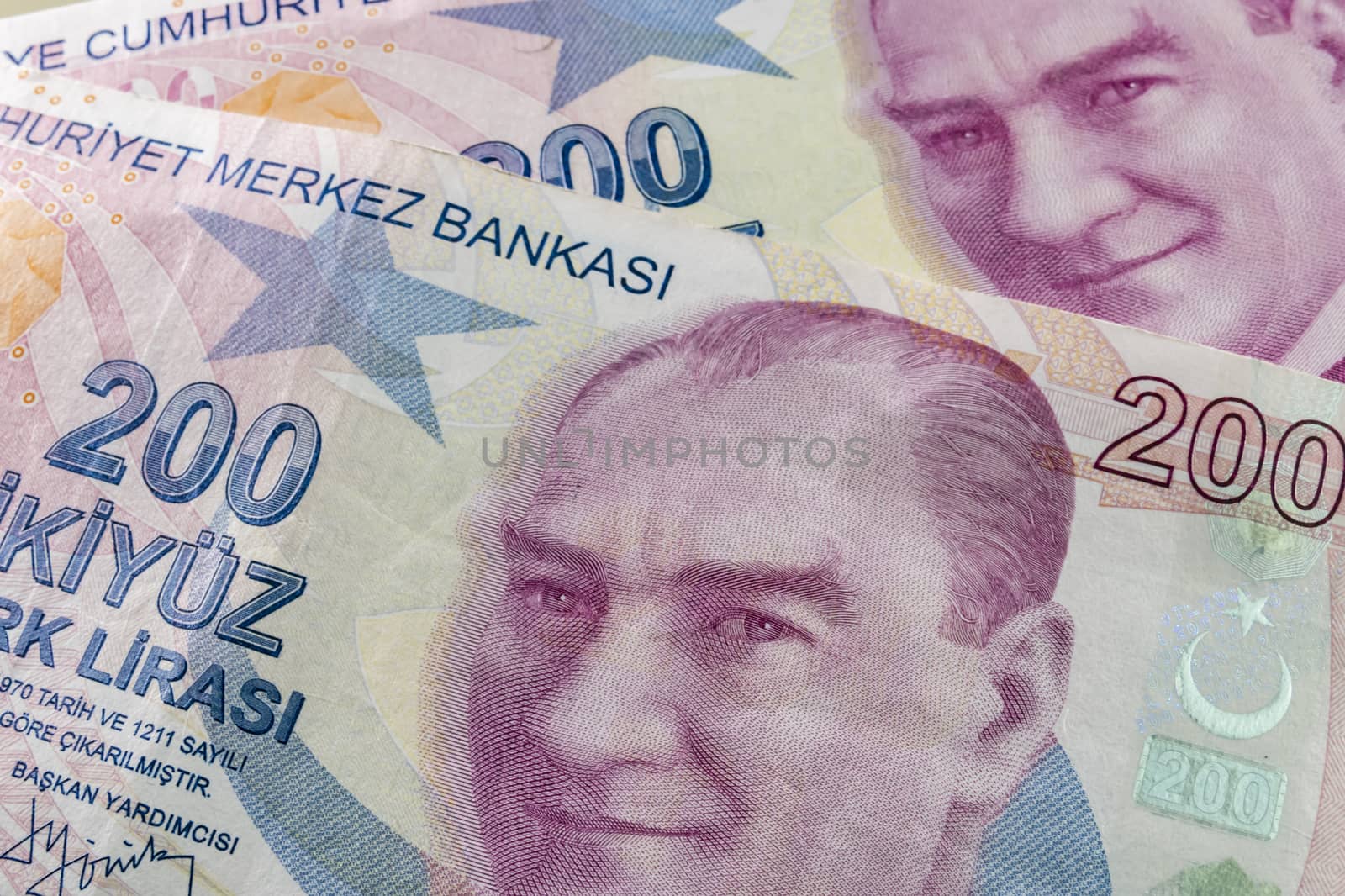 close up turkish lira banknotes on background