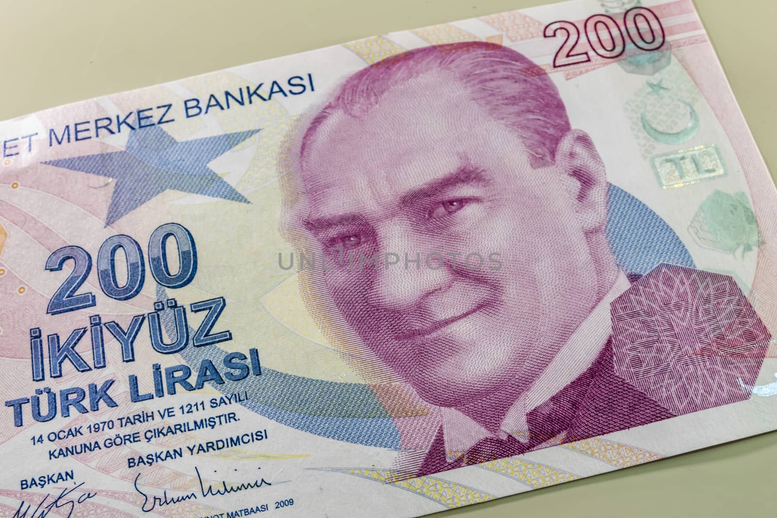 close up turkish lira banknotes on background