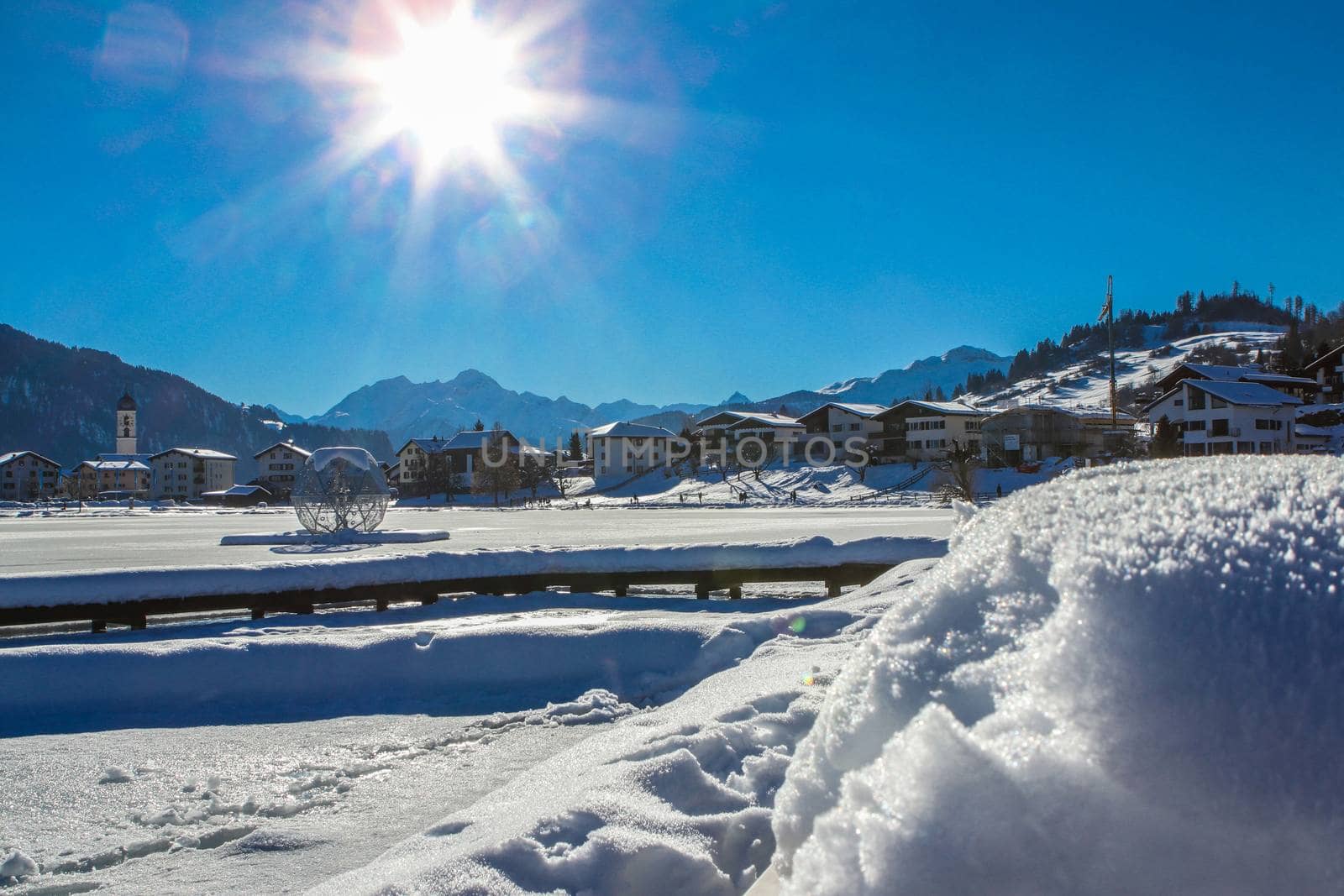 Mountains in winter at Laax ski resort by PeterHofstetter