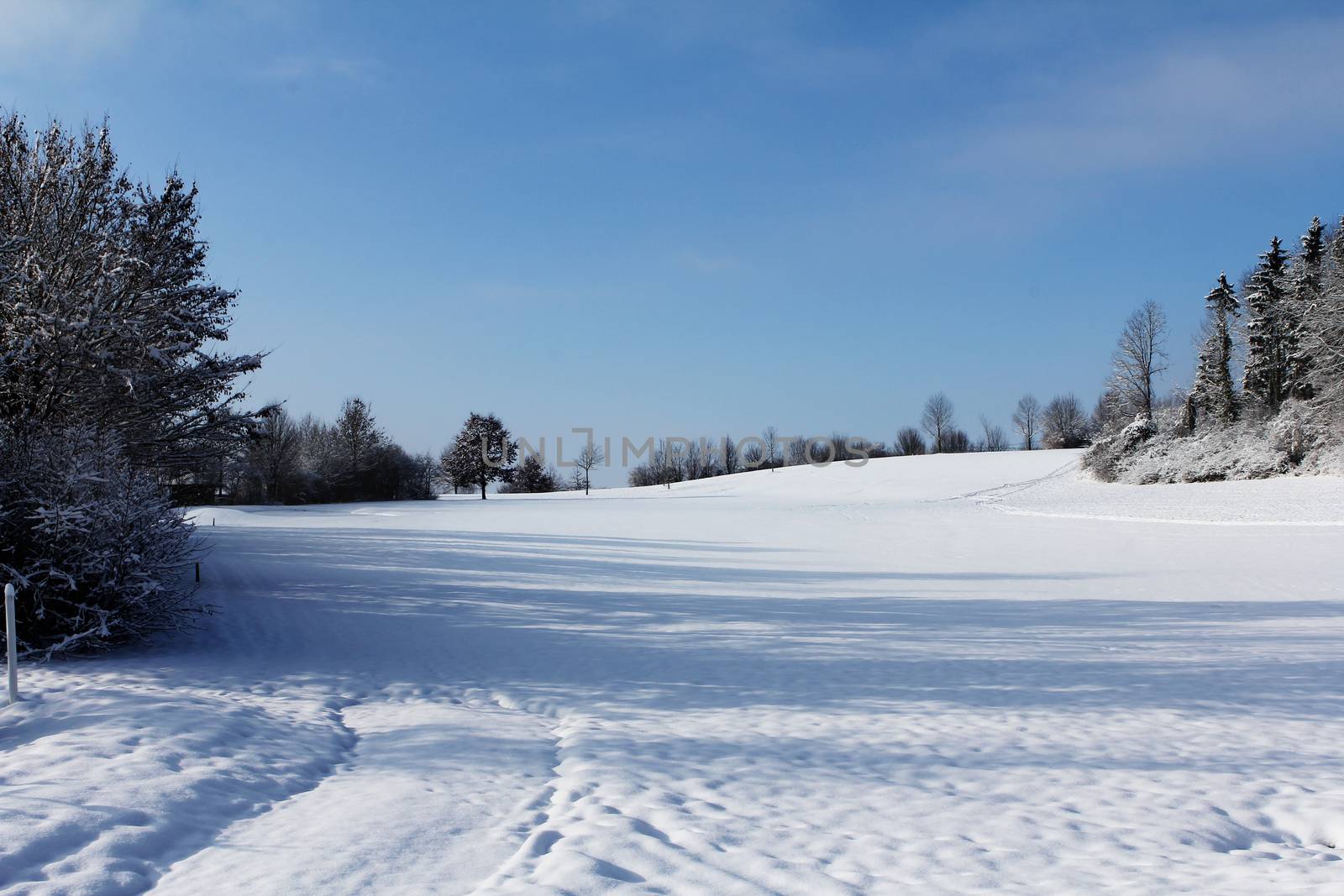 Winter landscape early morning after a light snowfall in Zug, by PeterHofstetter