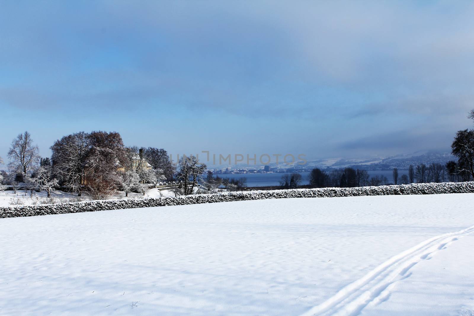 Winter landscape early morning after a light snowfall in Zug, by PeterHofstetter