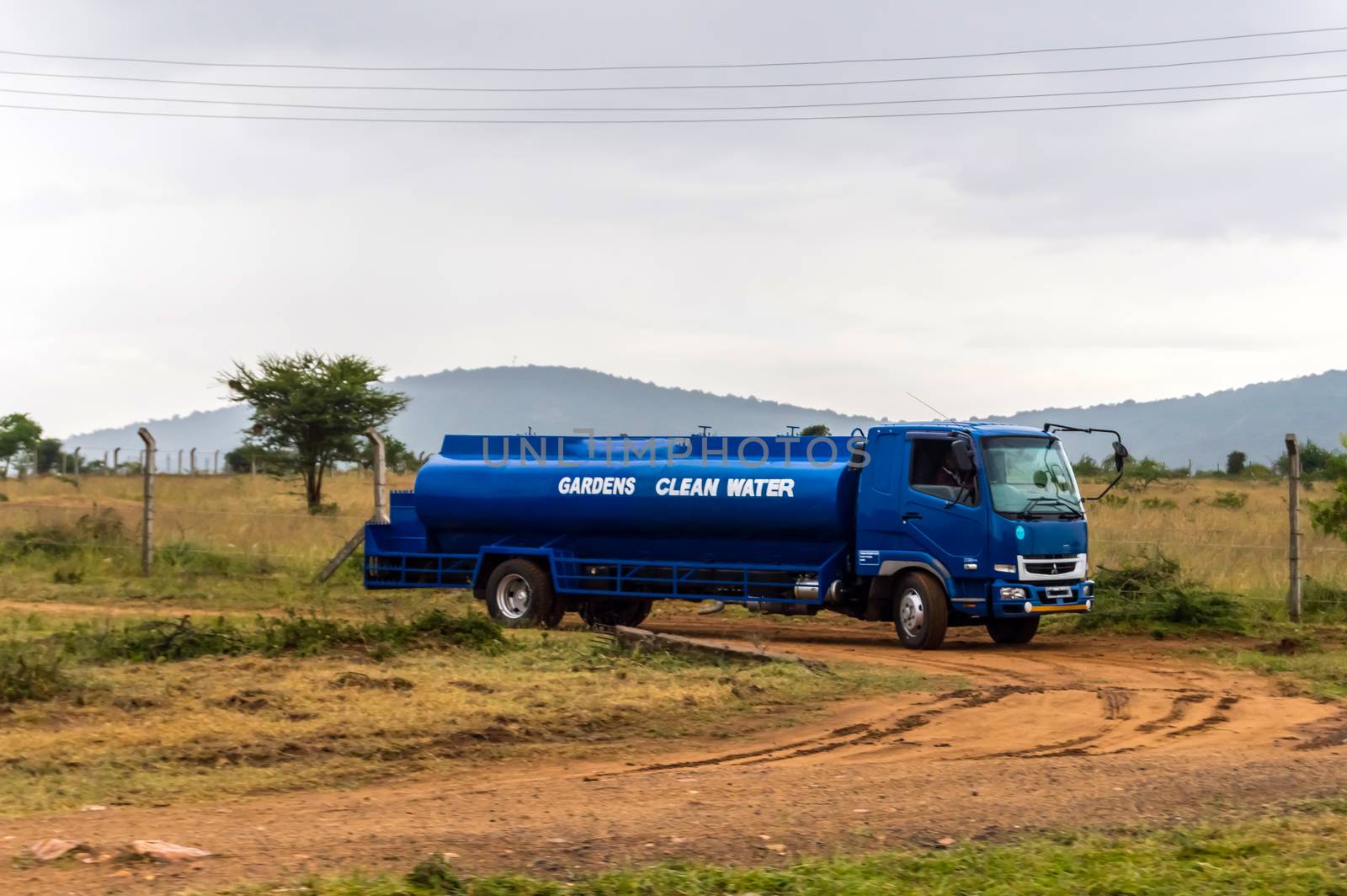 Drinking water delivery truck in the countryside near Nairobi Kenya