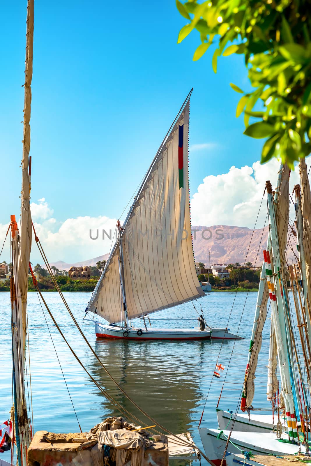 River Nile and boats at sunset in Aswan