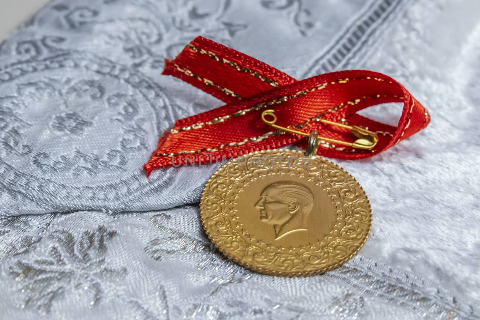 close up traditional turkish gold coins on background