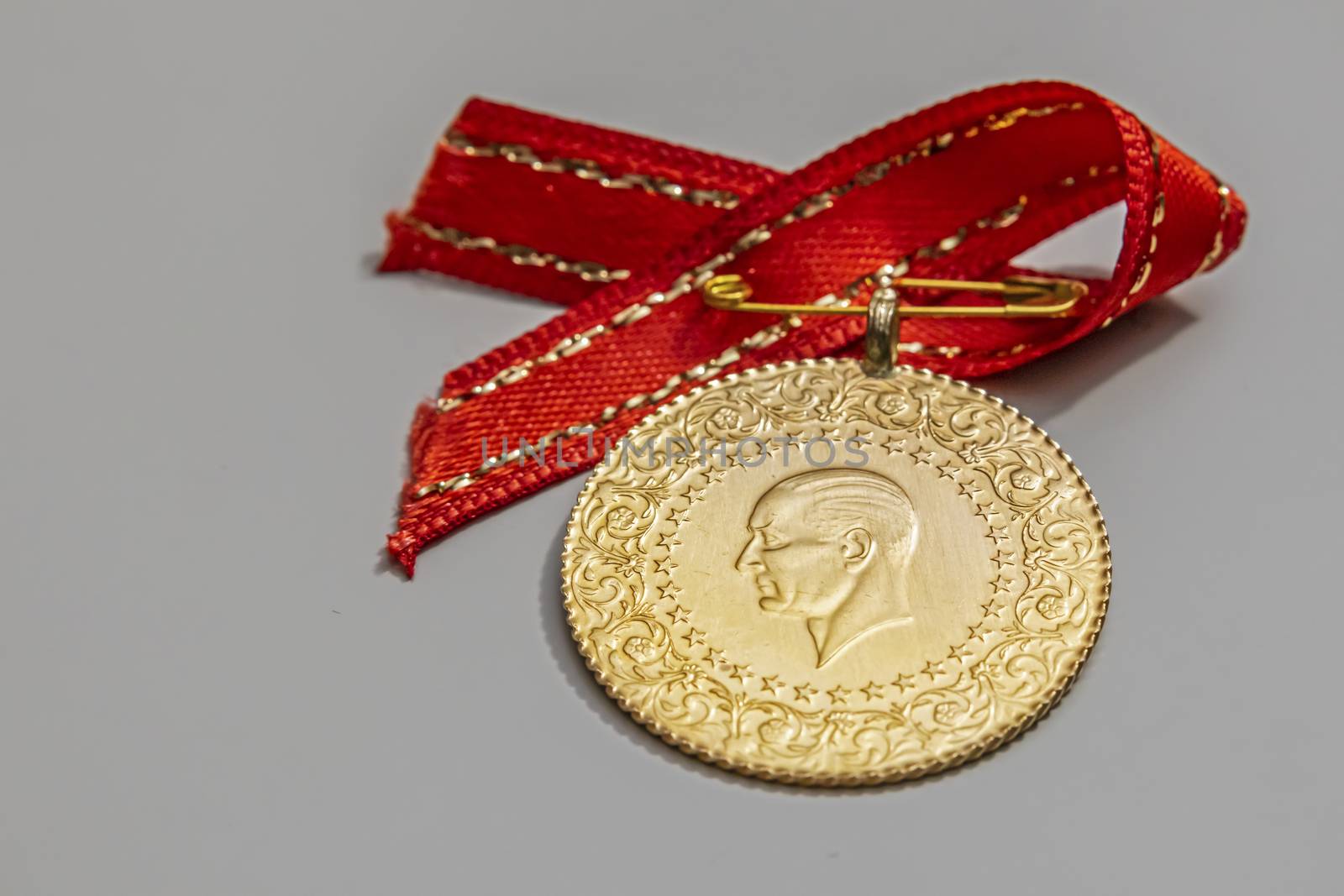 close up traditional turkish gold coins on background