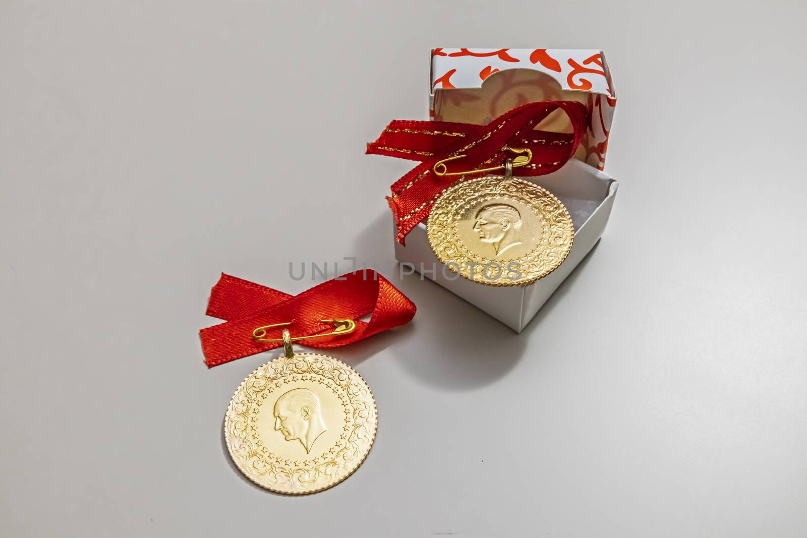 close up traditional turkish gold coins on background