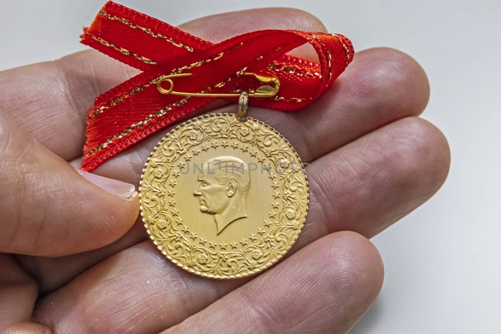 close up traditional turkish gold coins on background