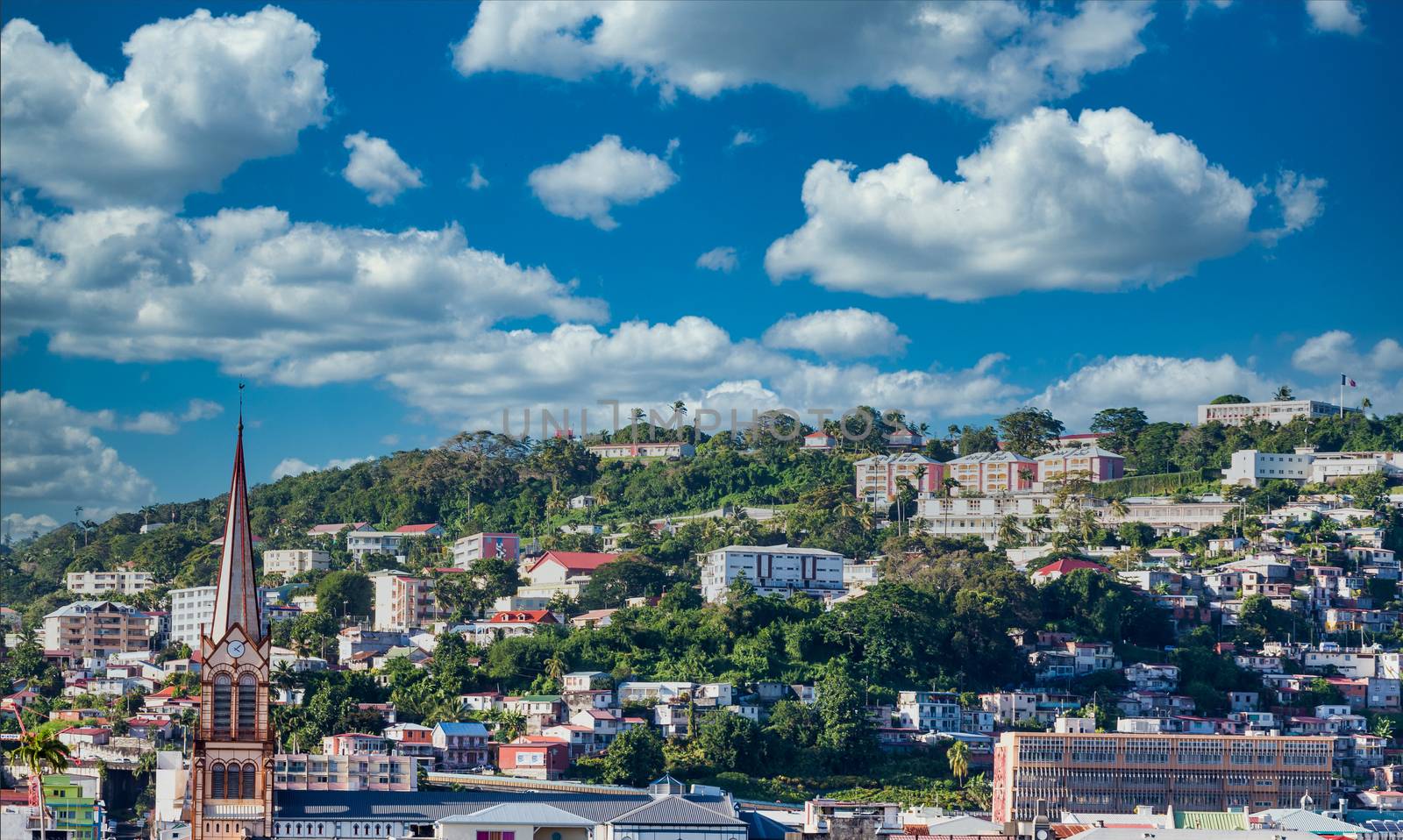 Church Steeple and Buildings on Martinique by dbvirago