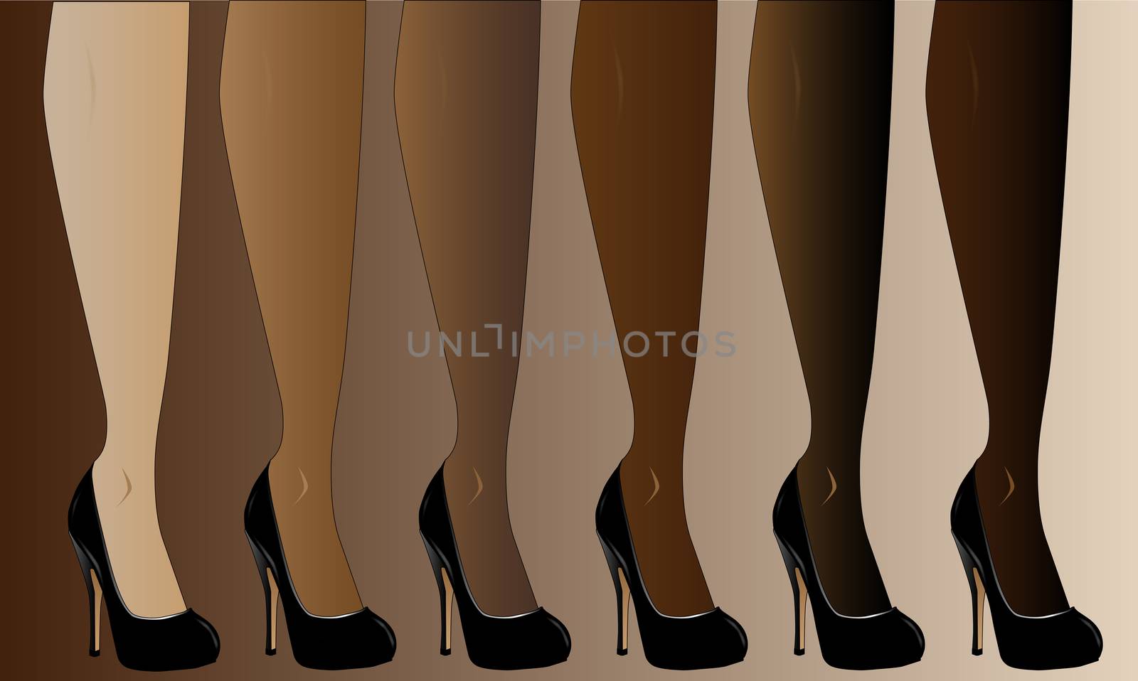 Legs in various skin tones, all wearing stiletto heals.