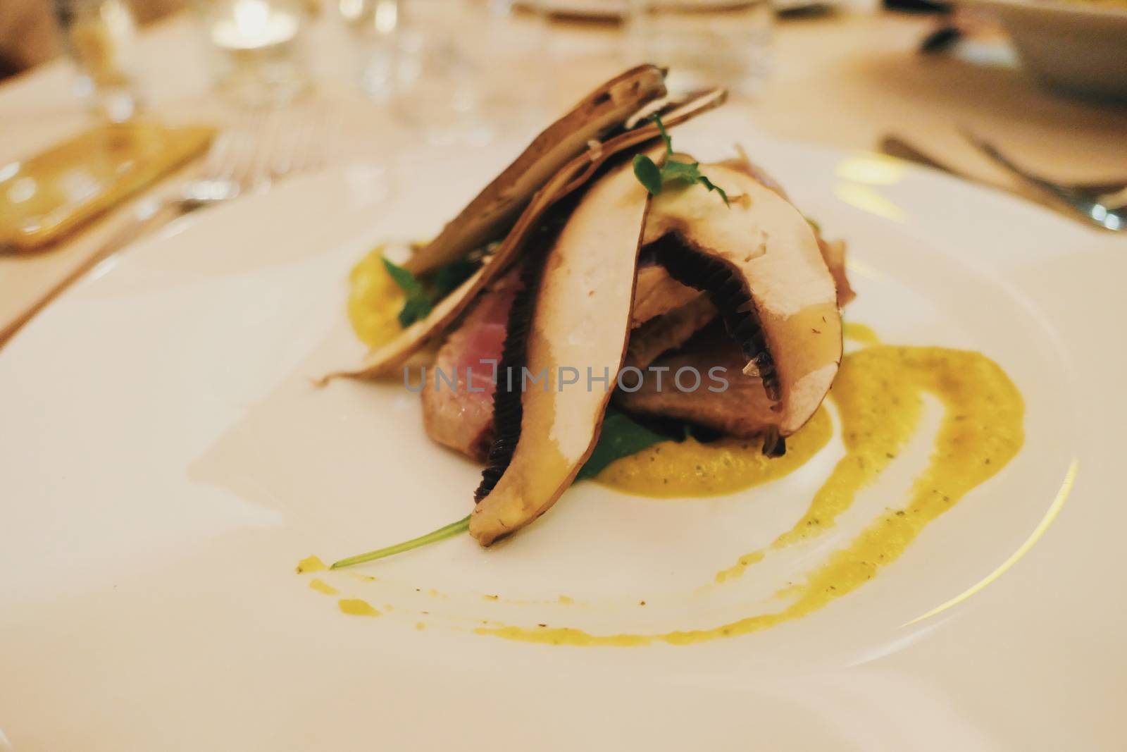 Italian high-end cuisine and fine dining, delicious meal on a pl by Anneleven