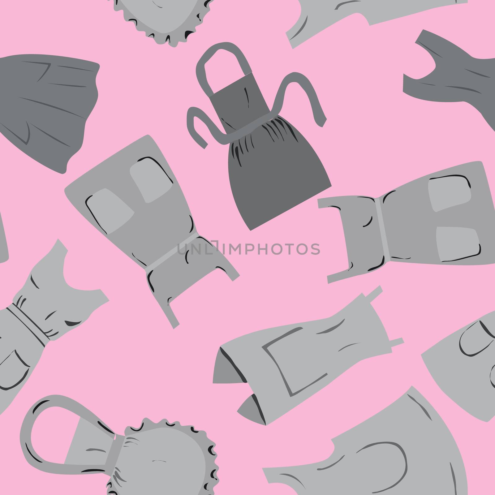 Repeat pattern with retro aprons on pink background. Flat cartoon style Vector illustration.