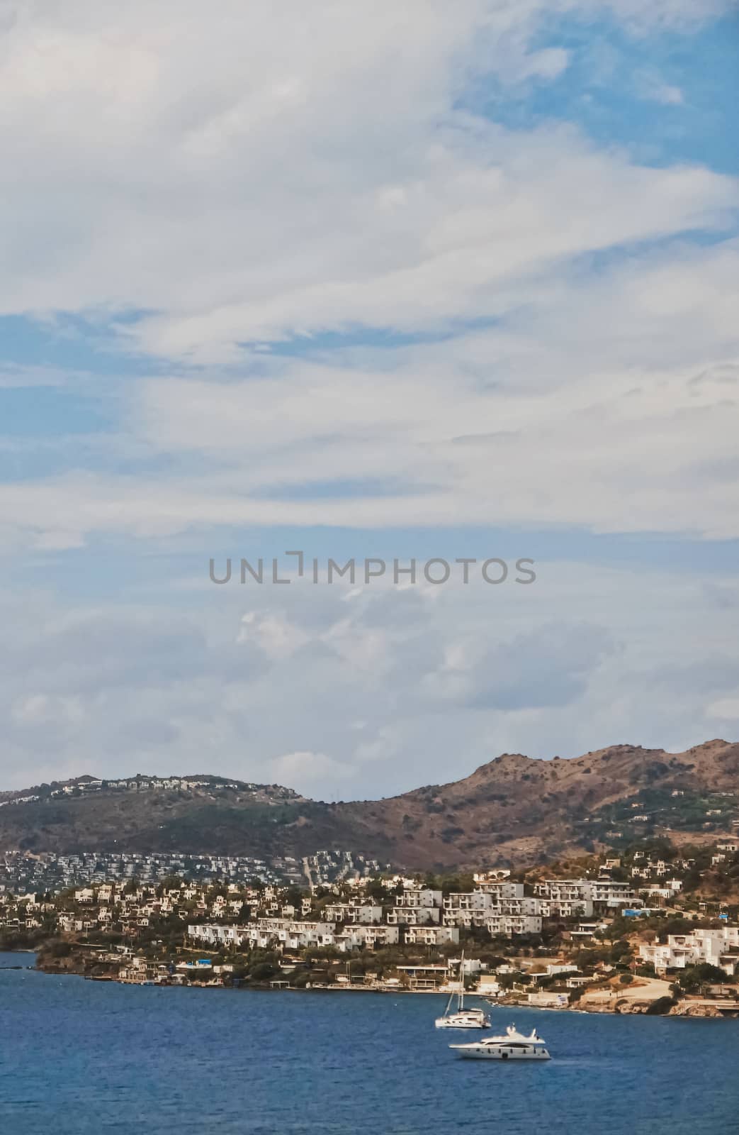 Mediterranean coast and cloudy sky, beautiful panoramic sea view and coastal nature scene