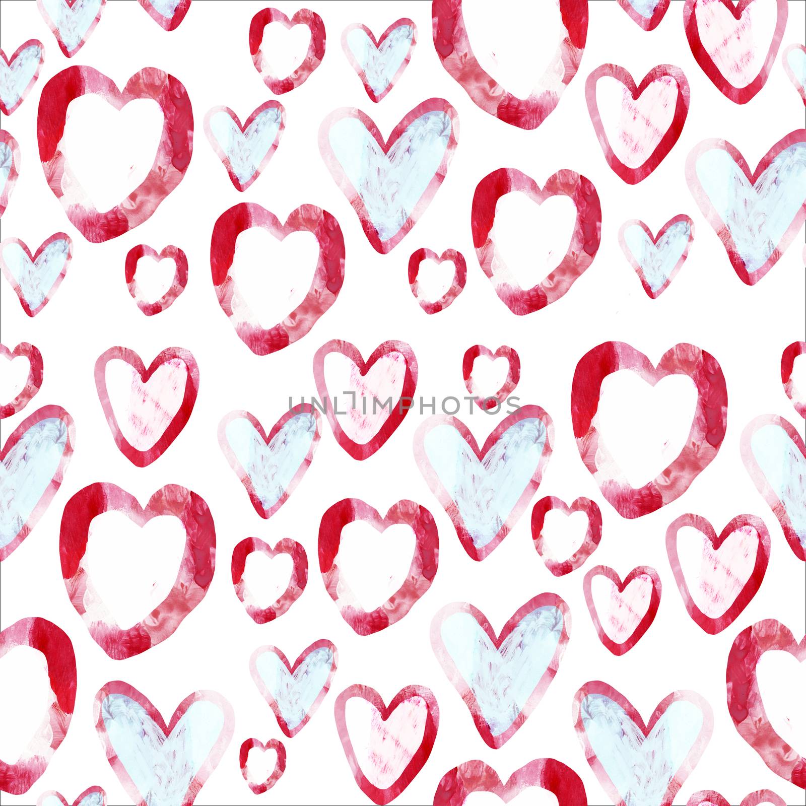 Pink heart endless romantic pattern. Colorful hearts on white background. Design emplate for postcards, print, poster, party, Valentine's day, textile.