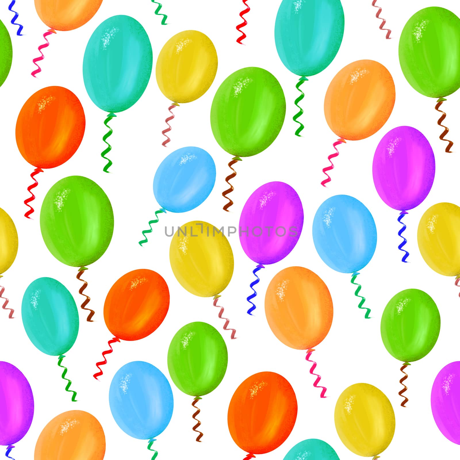 Colourful festive balloons seamless pattern on white background. by Nata_Prando