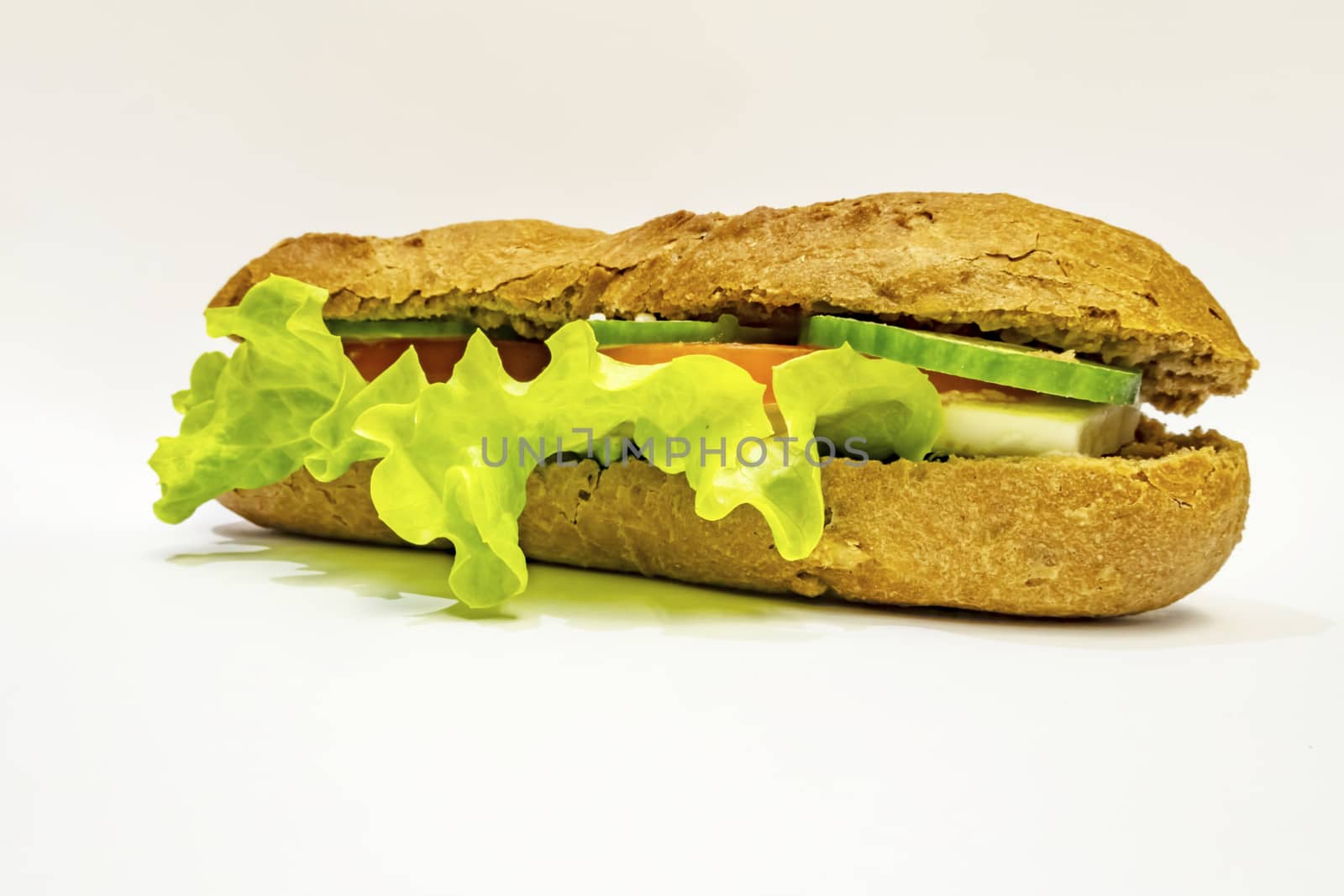 ready to eat sandwich with lettuce,cheese, sliced tomatoes and cucumber