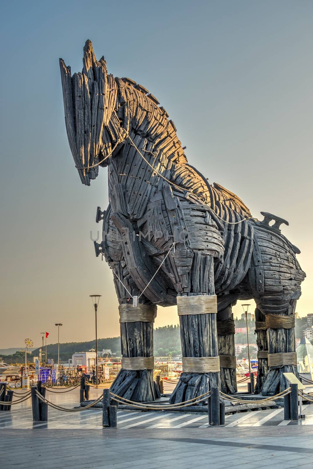Canakkale, Turkey – 07.23.2019.  Statue of the Trojan horse in Canakkale on a summer morning