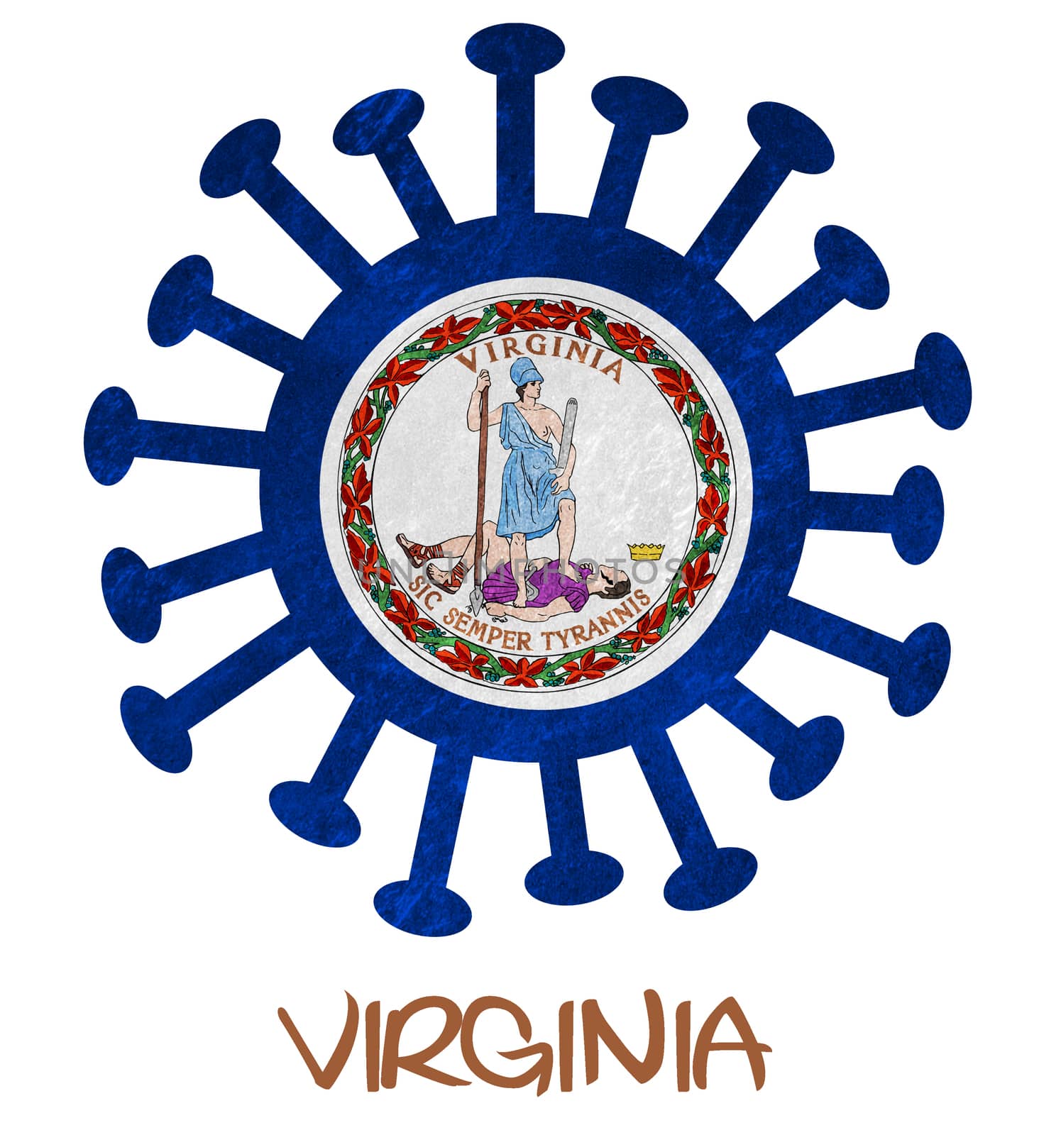 State flag of Virginia with corona virus or bacteria - Isolated on white