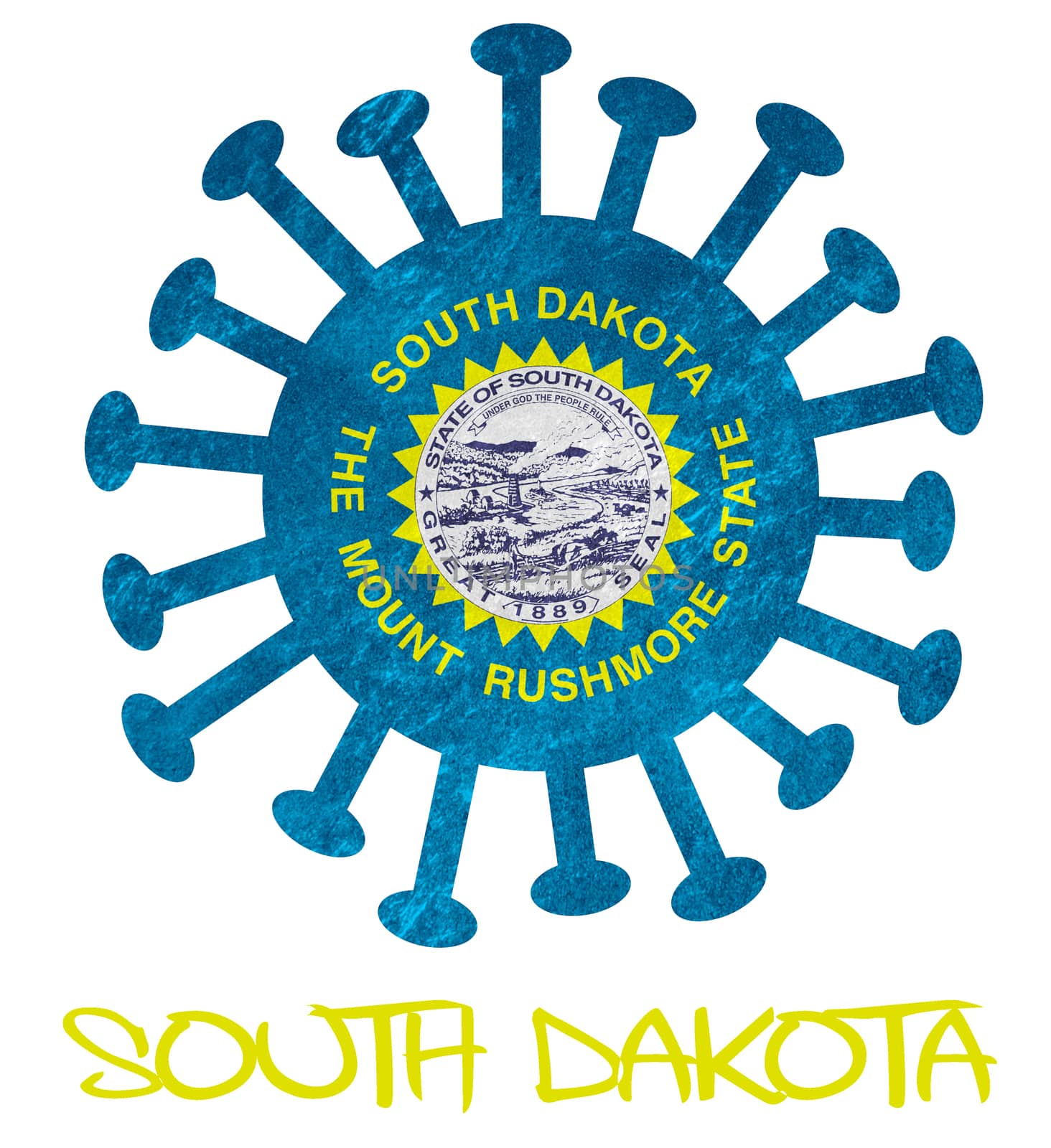 State flag of South Dakota with corona virus or bacteria by michaklootwijk