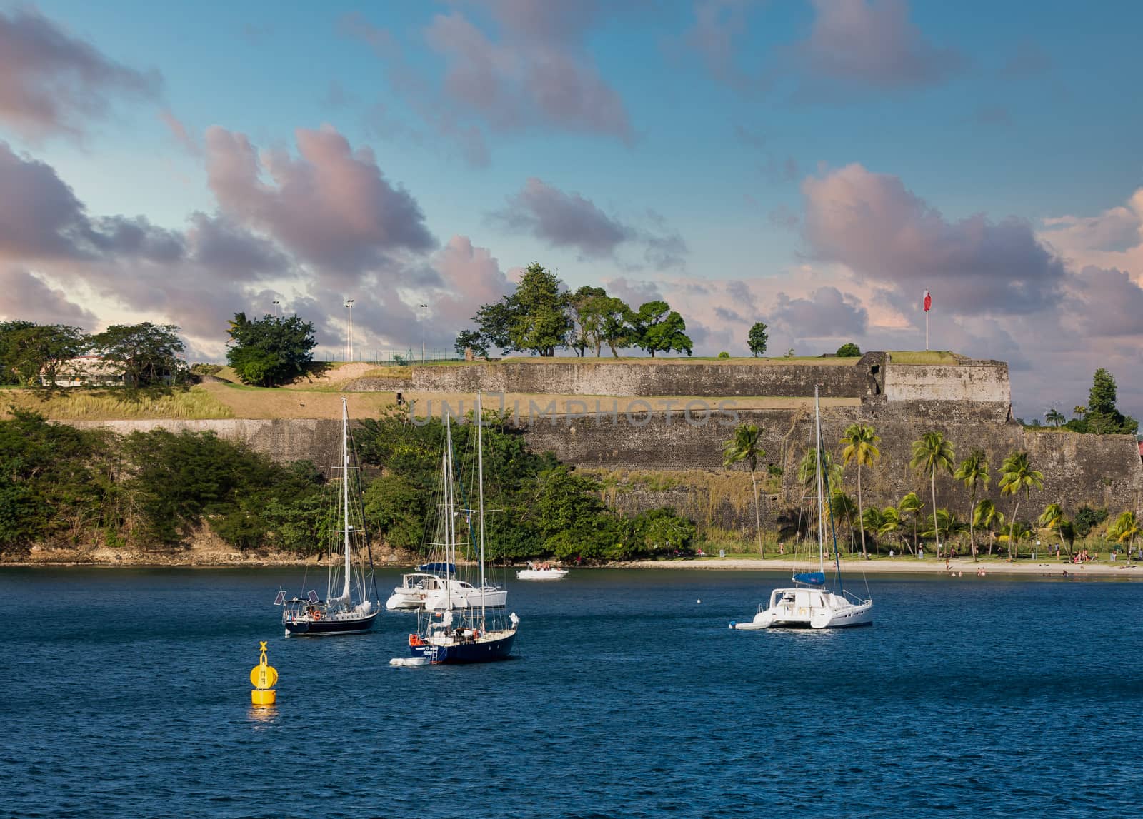 Sailboats Moored by French Fort by dbvirago