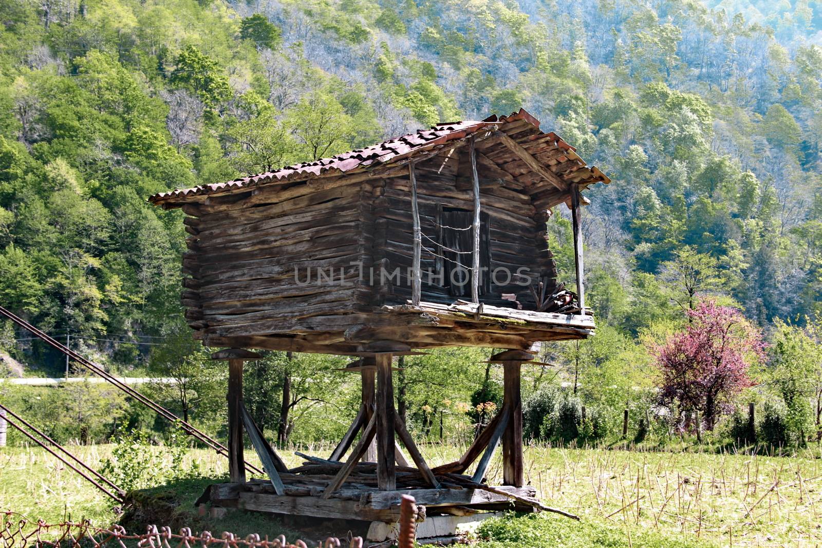 A wood granary for storing crops in a village in Georgia by amekamura