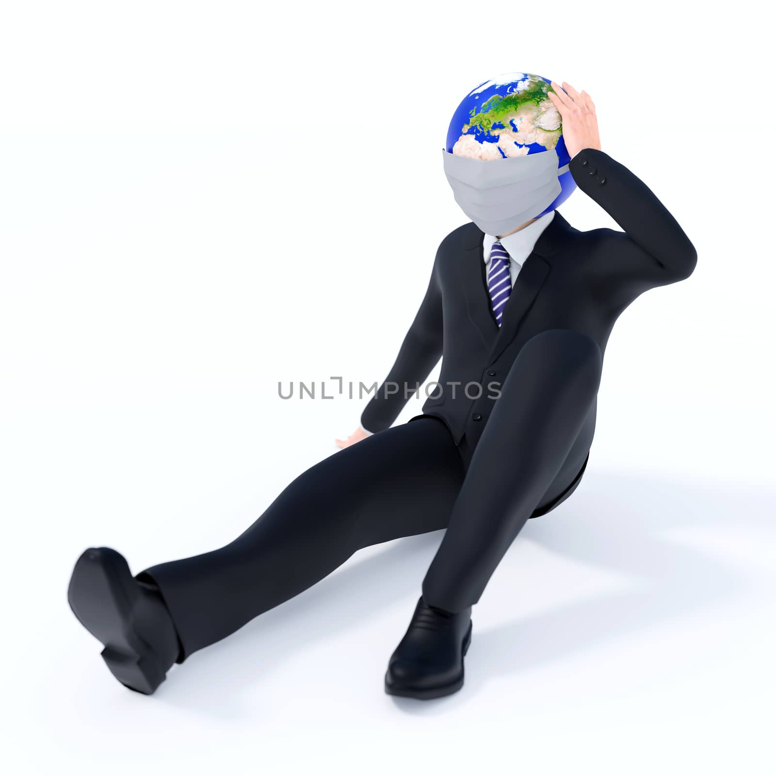 Man wearing a mask To prevent a virus, Help protect the planet Earth 3d illustration