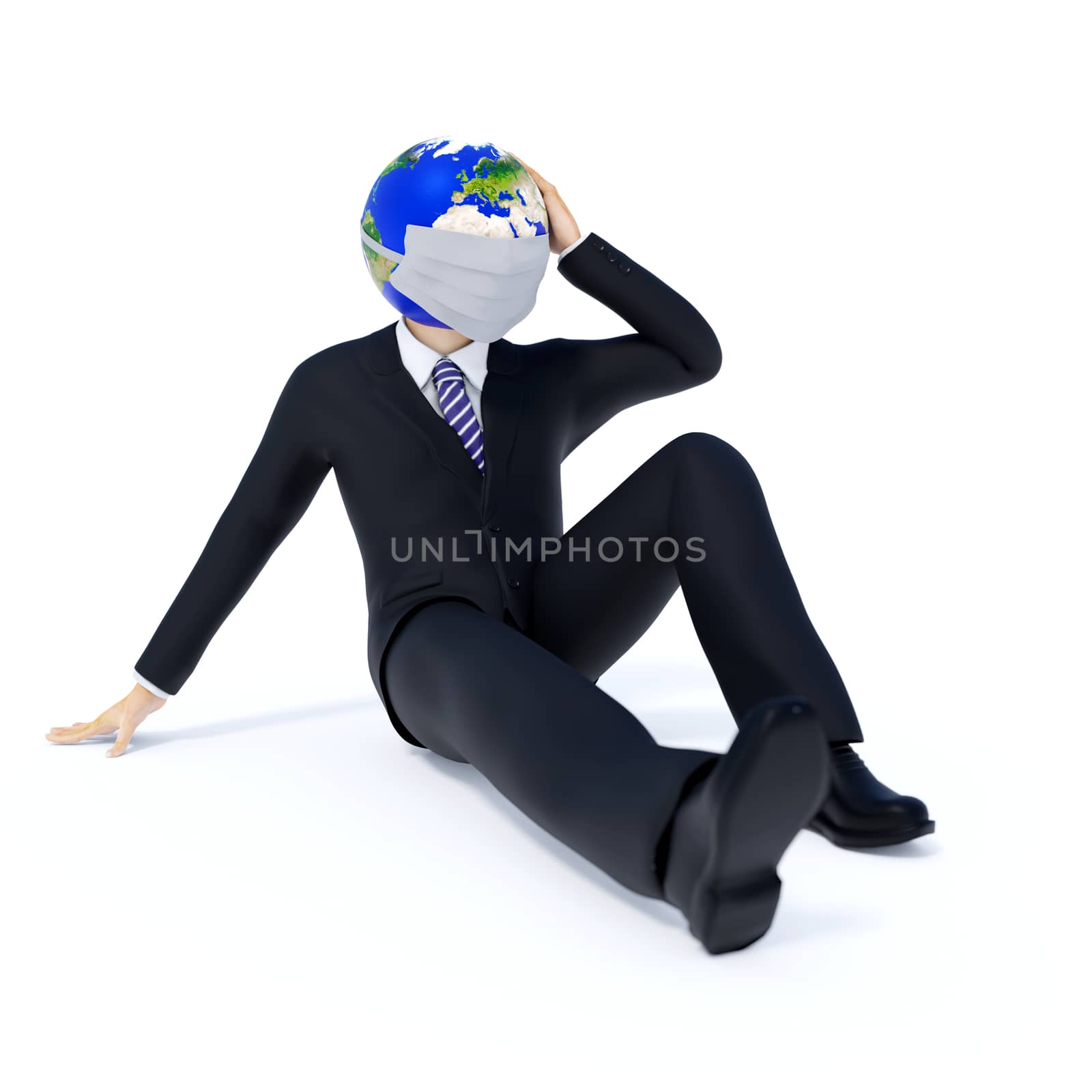 Man wearing a mask To prevent a virus, Help protect the planet Earth 3d illustration
