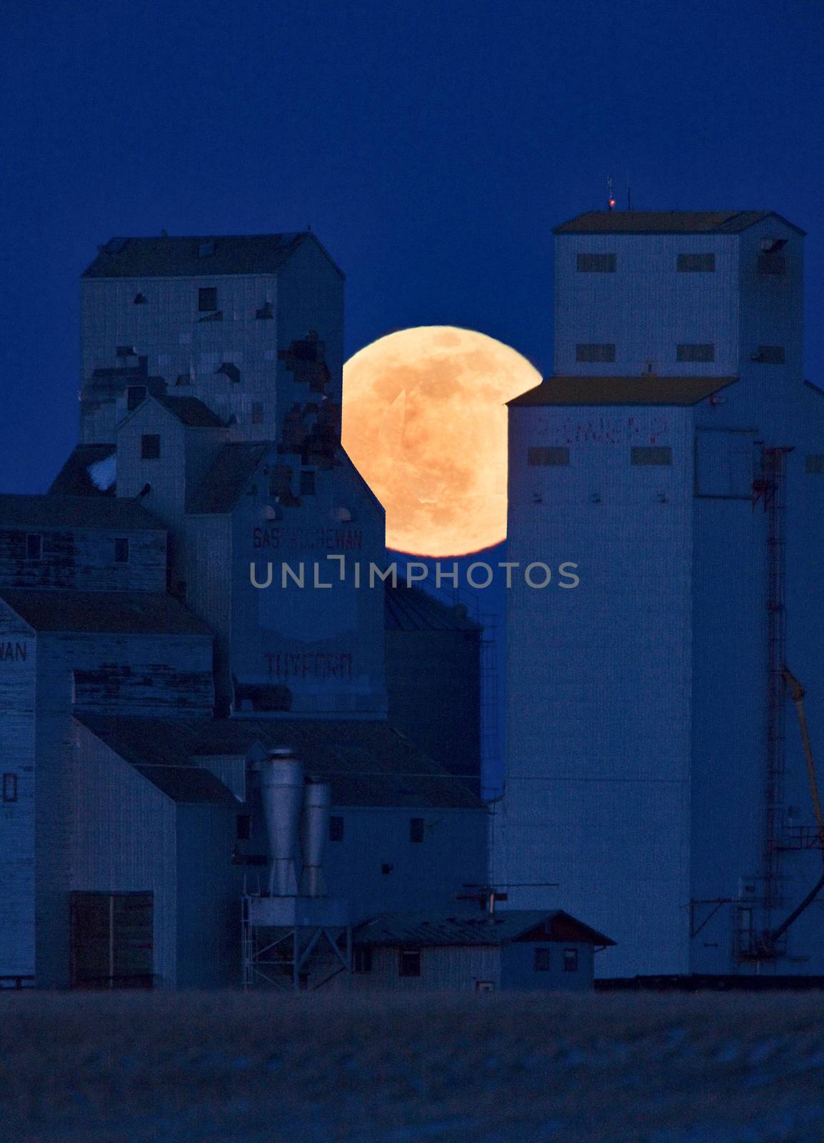 Prairie Grain Elevator agriculture Saskatchewan Canada night full moon