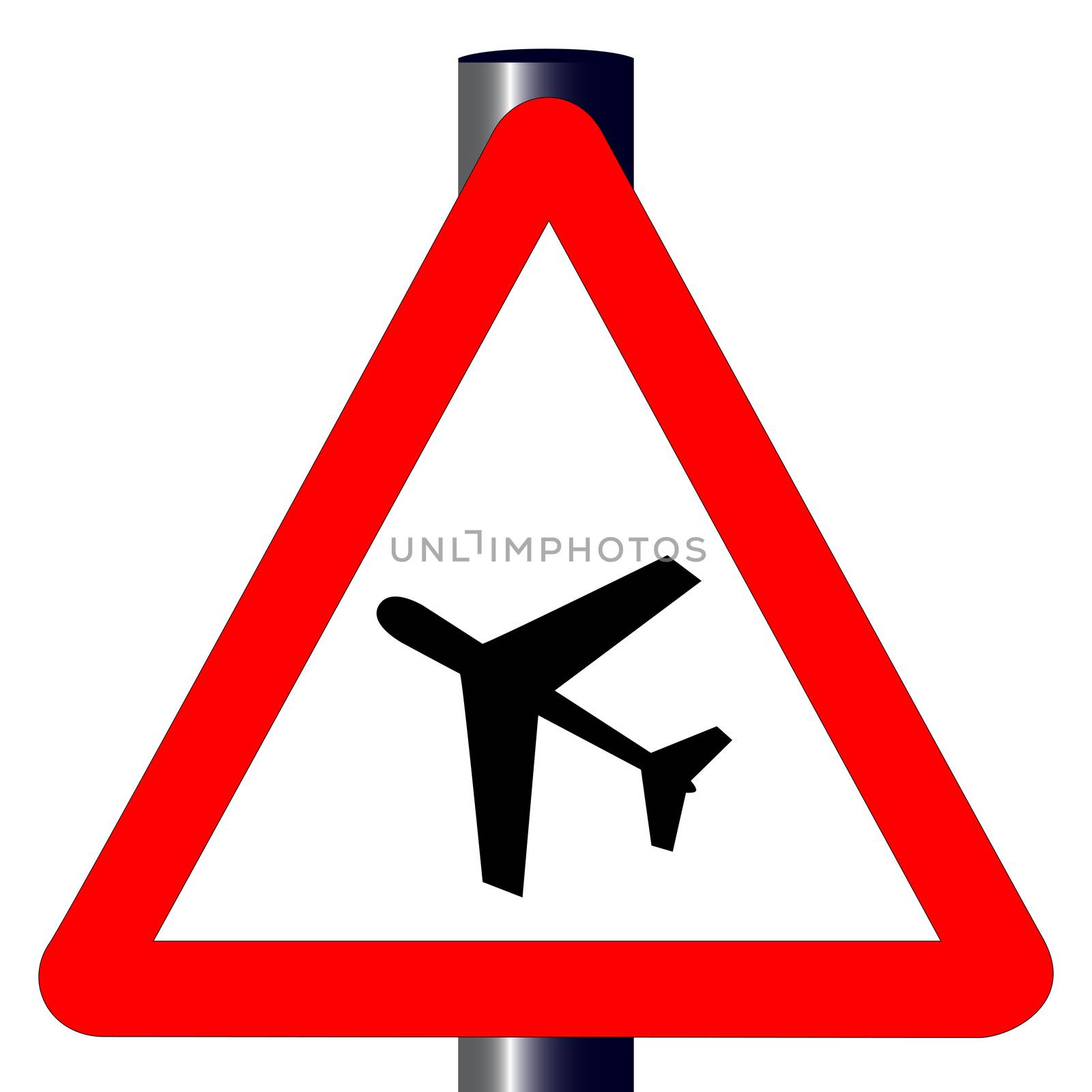 The traditional 'LOW FLYING AIRCRAFT sign isolated on a white background.