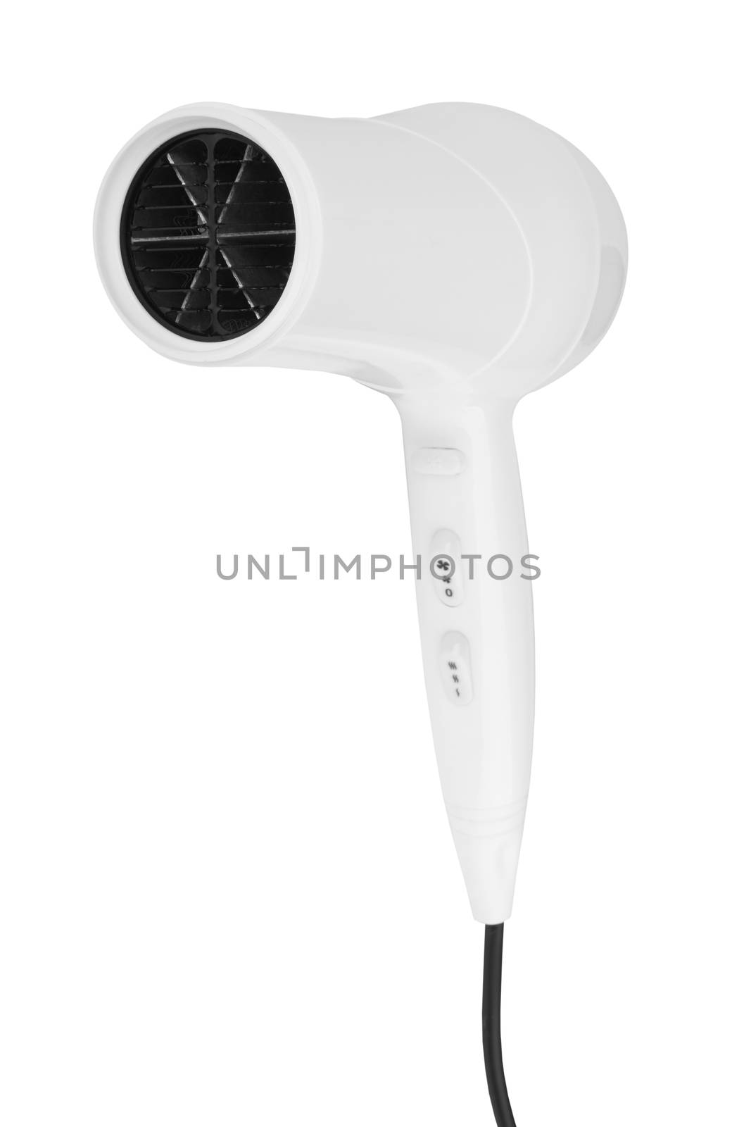 White hair dryer isolated on a white background