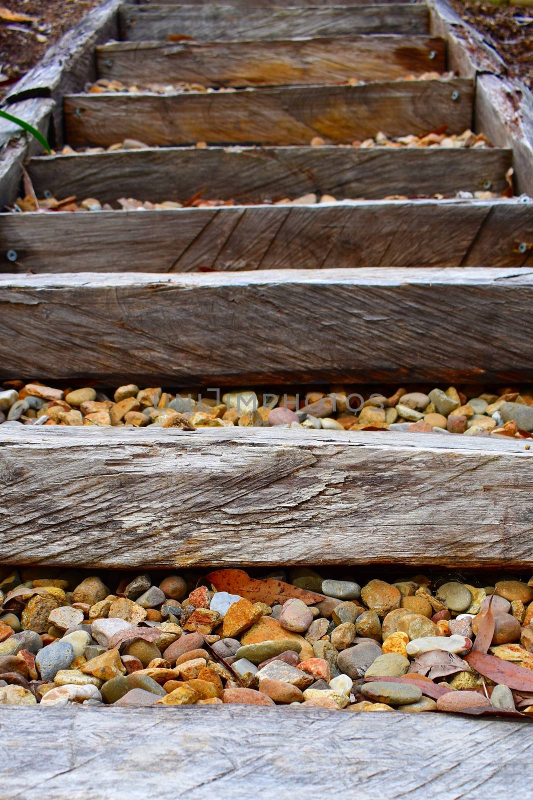 A set of pebbly stairs at the beach