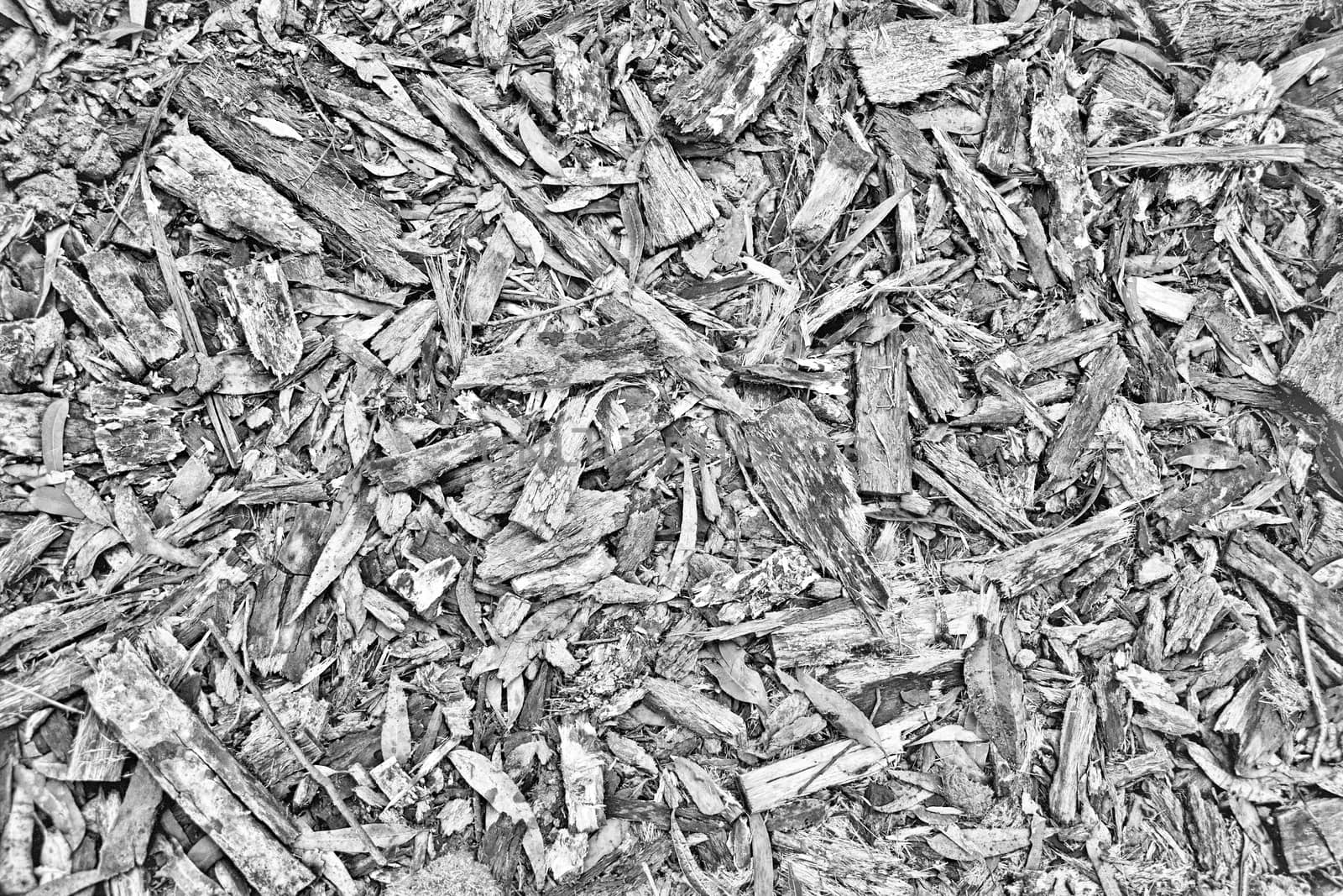 Texture of wood chips in greyscale