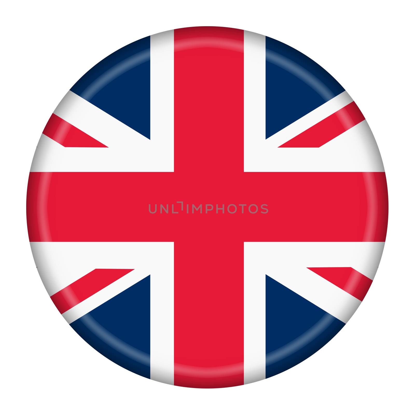 Button featuring the Union Flag or Union Jack when at sea of Great Britain isolated on a white background with clipping path