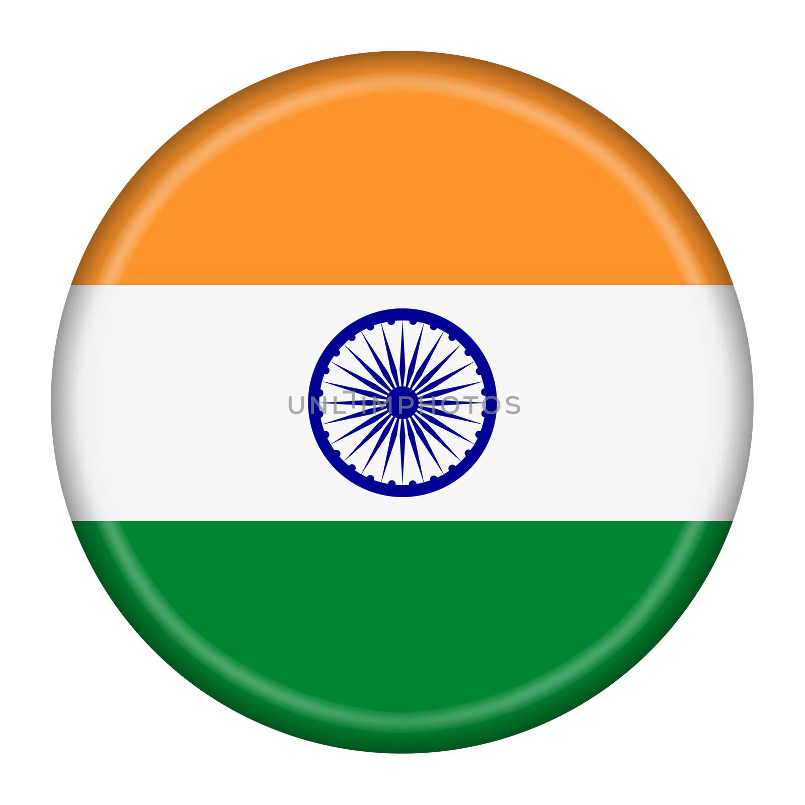 An India flag button illustration with clipping path